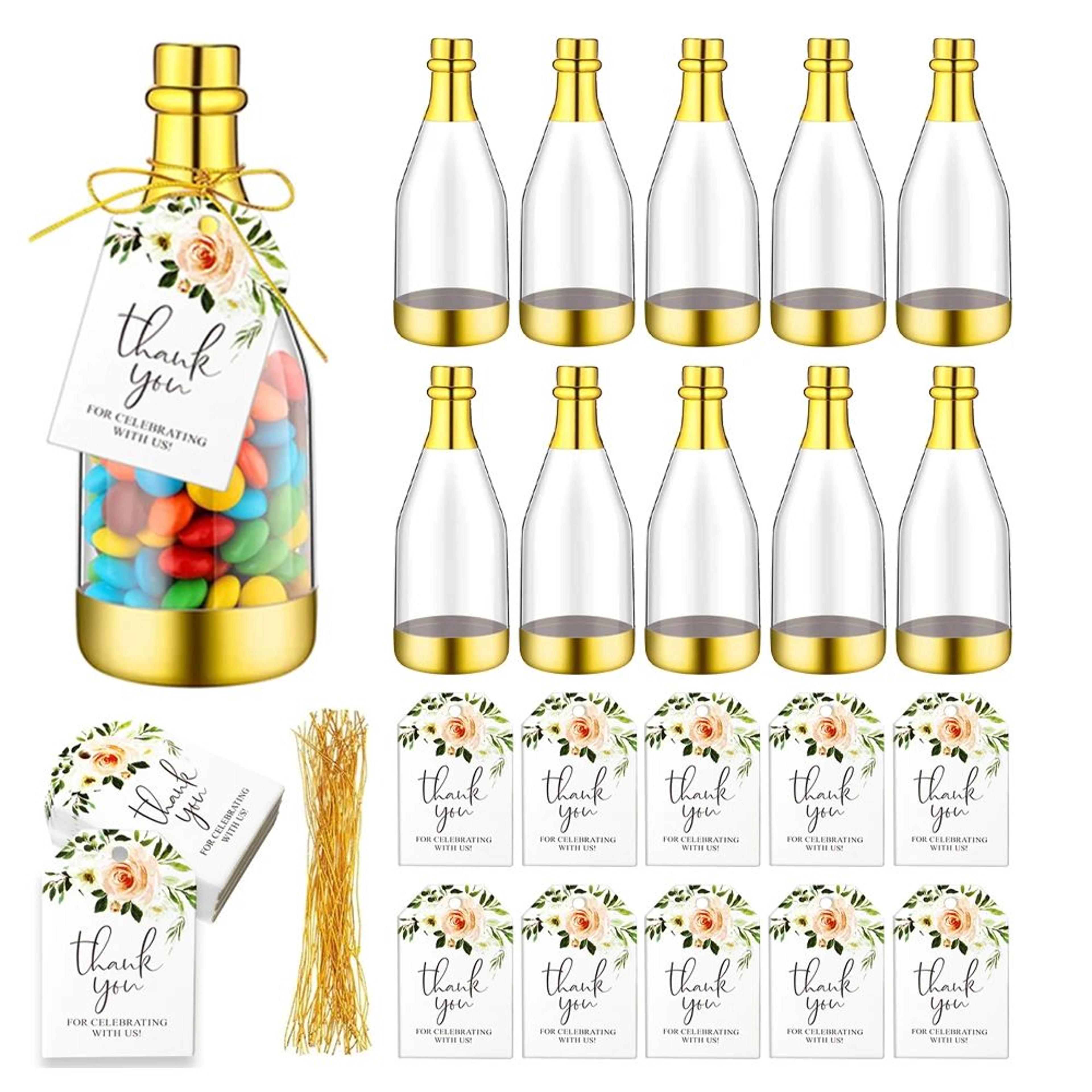 10-set gold champagne bottle candy gift boxes – wedding party favor boxes with thank you tags