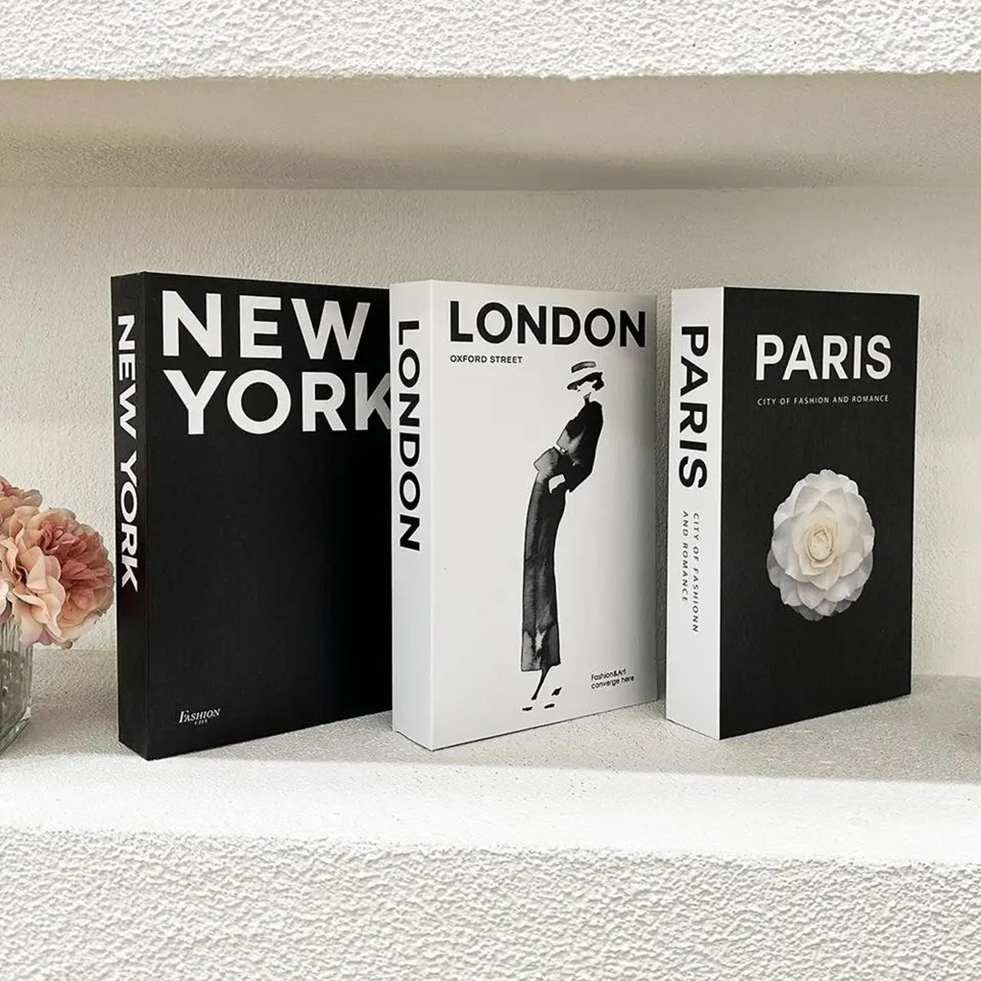 3pcs modern foldable fake book set – city theme decorative book props for bookshelf, coffee table & home decor