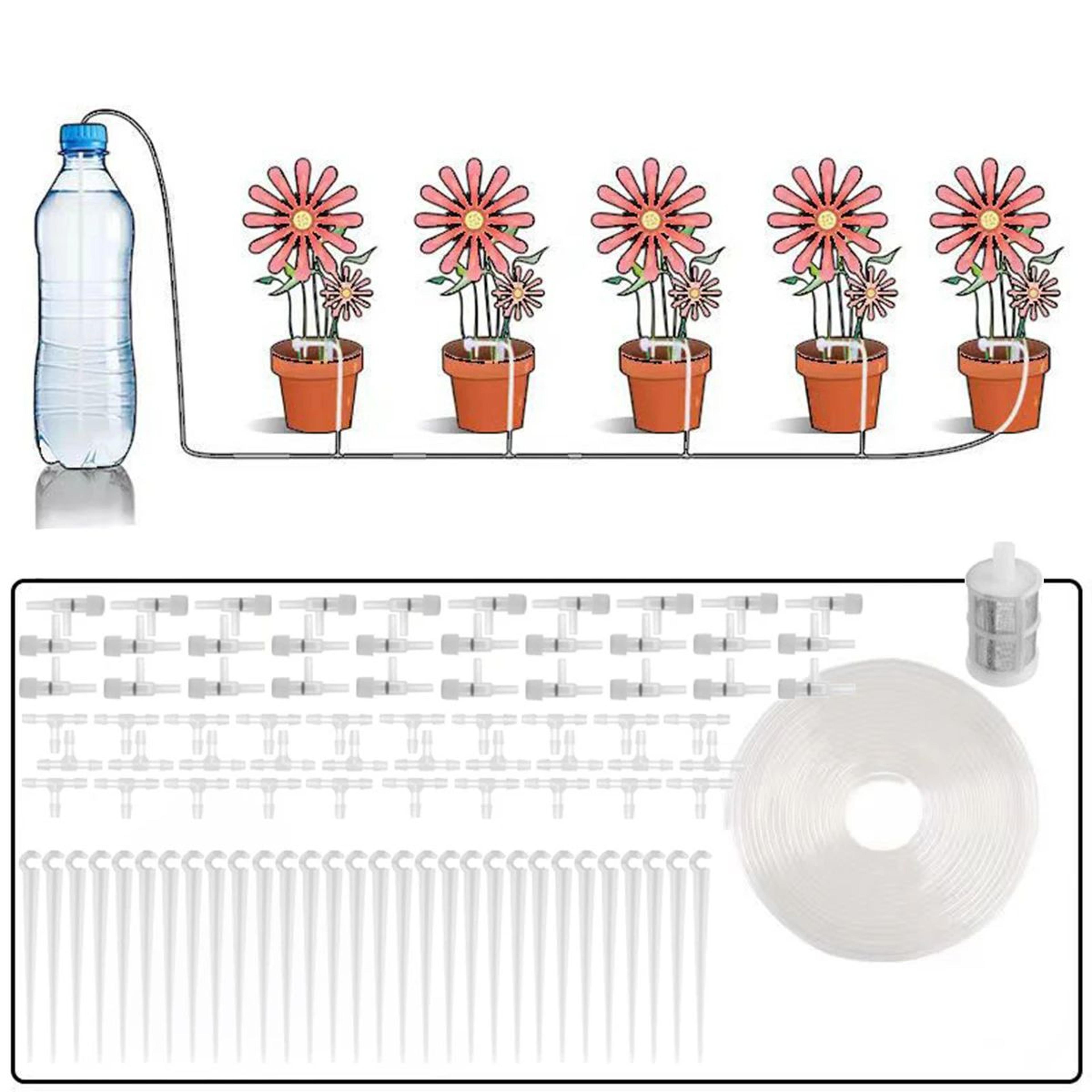 automatic drip irrigation kit for potted plants – adjustable water flow self-watering system with tubing