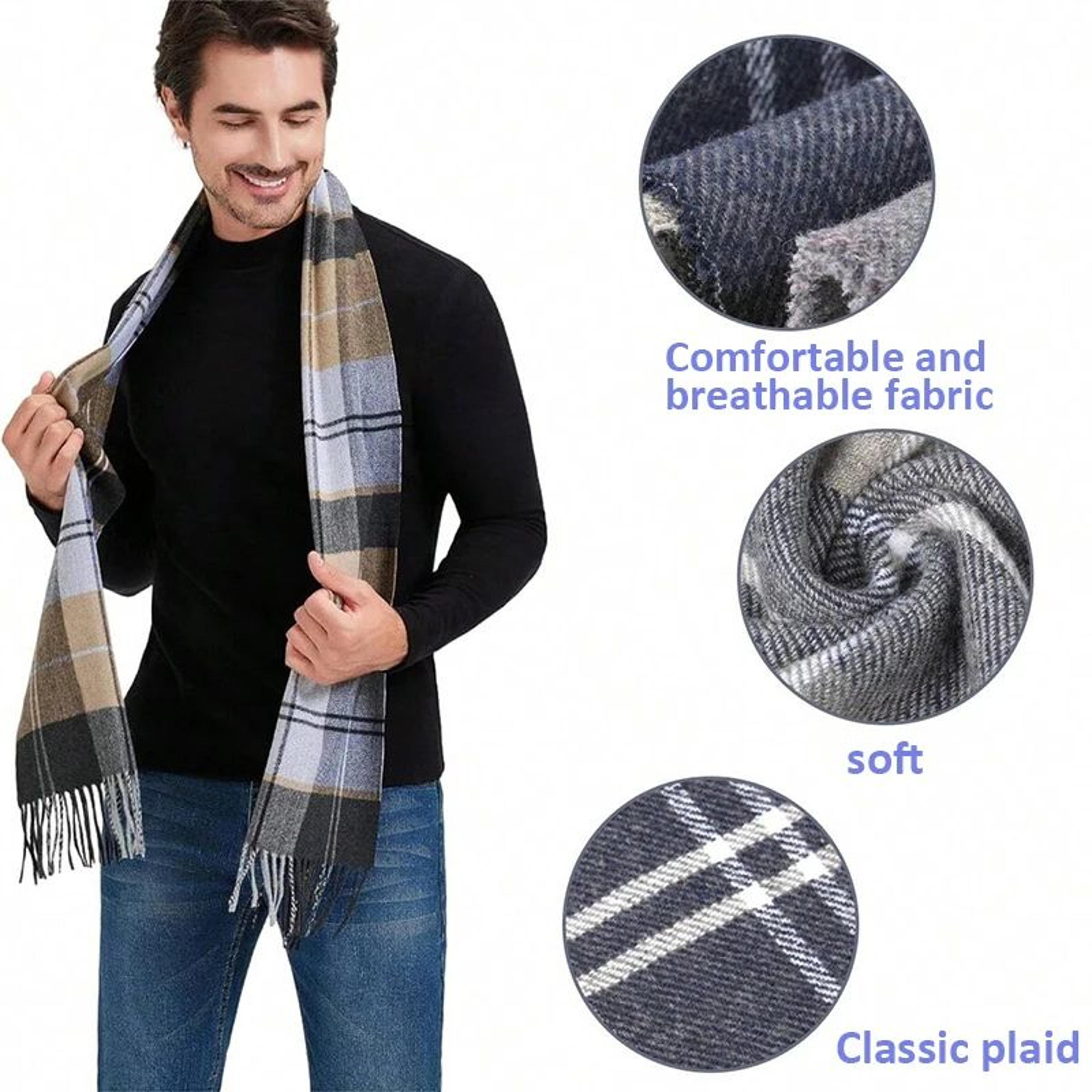 classic plaid winter scarf – soft cashmere feel fringe shawl wrap for men & women