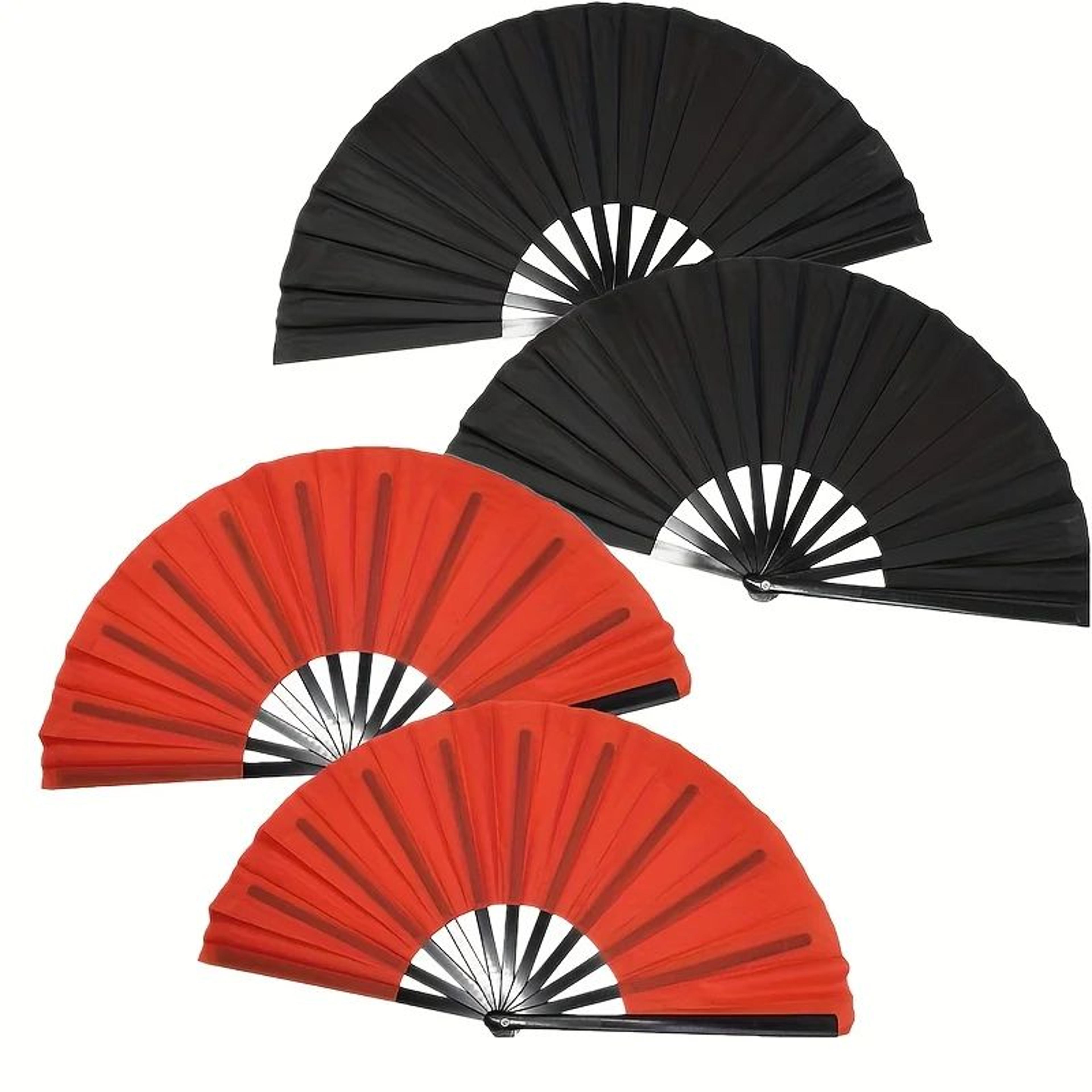 large folding hand fan – chinese kung fu tai chi performance fan with abs plastic ribs, nylon cloth & protective cover