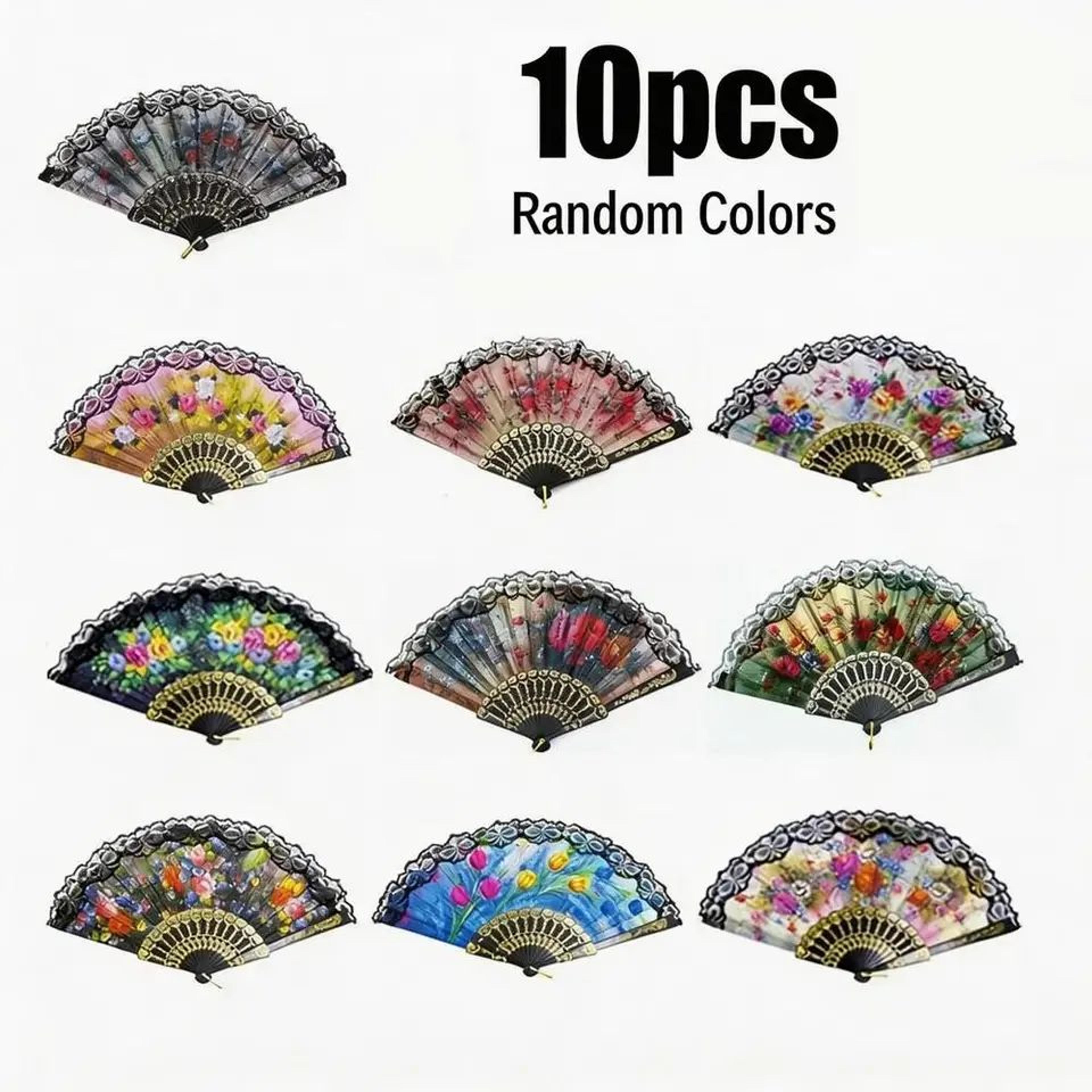 10pcs vintage floral folding hand fans – colorful dance performance fans, photography props & home decor