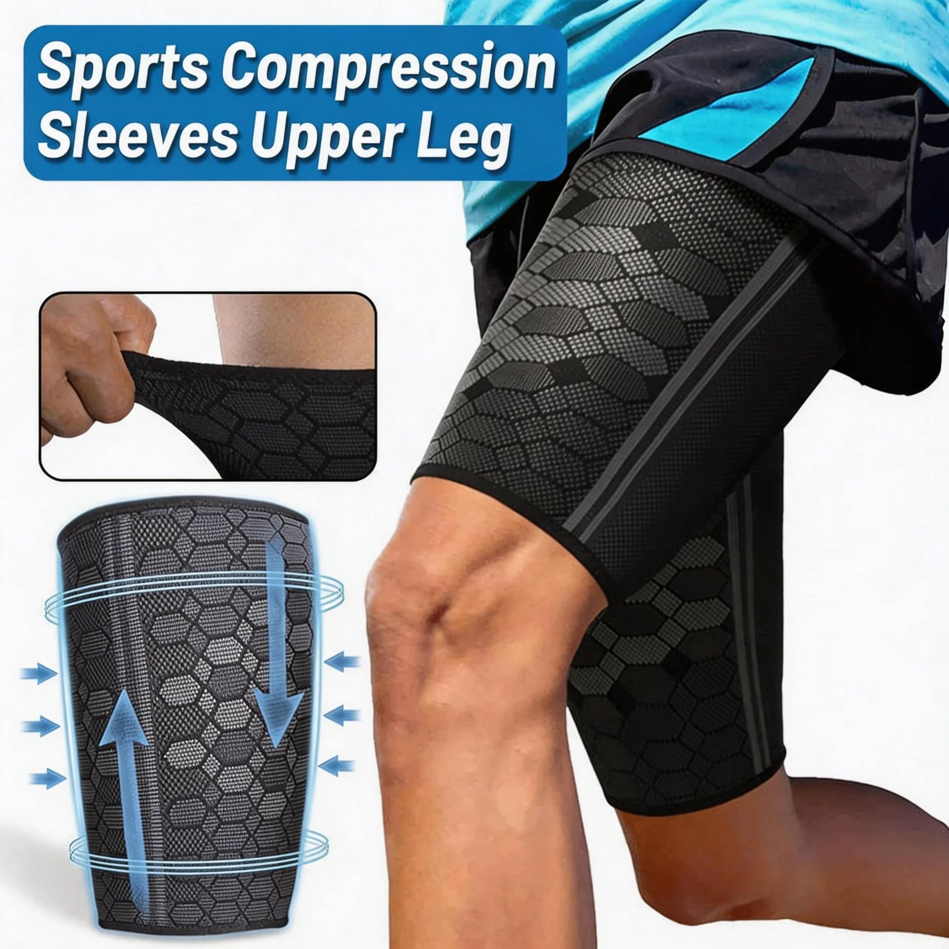 high elastic compression thigh sleeve – breathable nylon sports thigh support brace for running, fitness & training