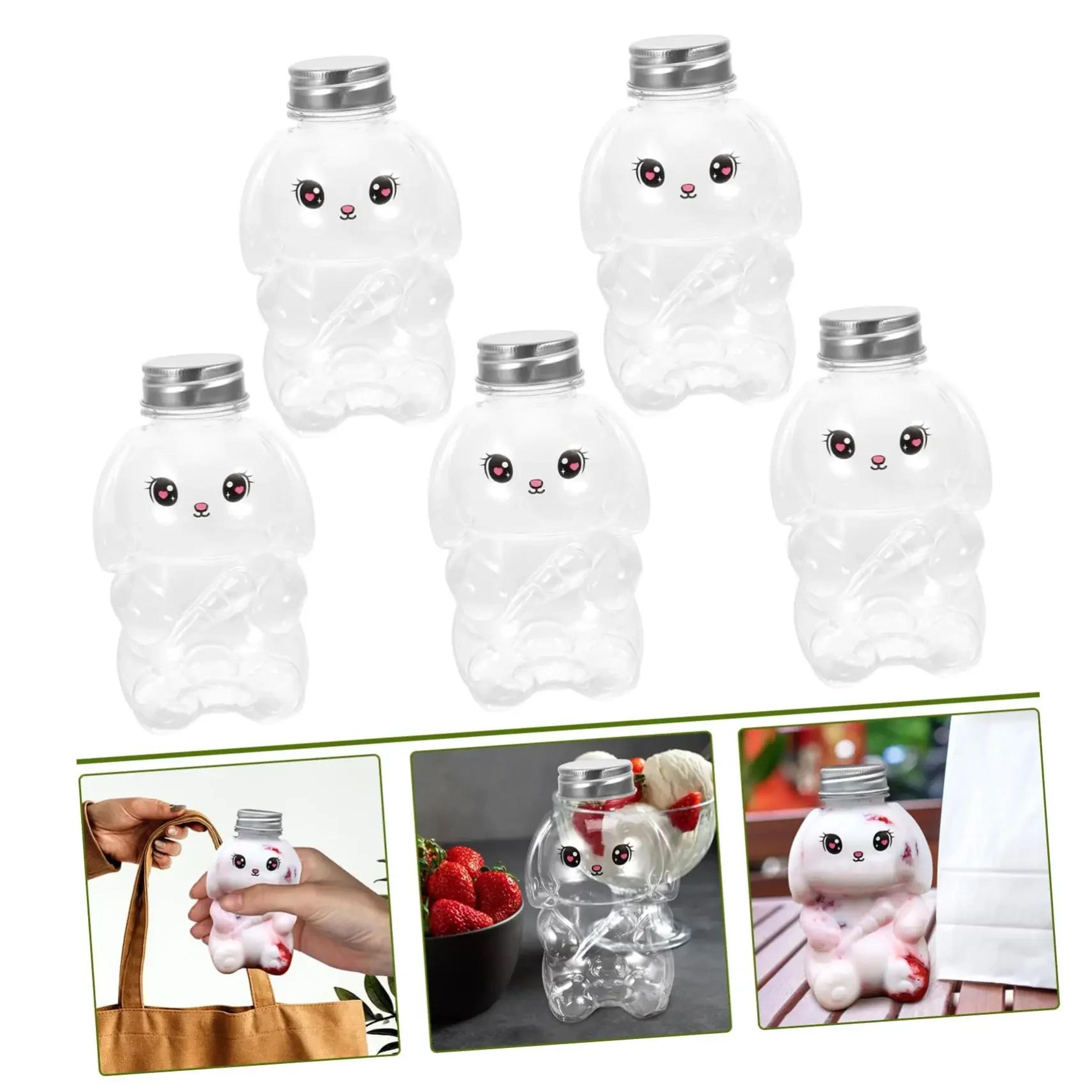 5pcs rabbit-shaped leakproof juice bottles – clear plastic drink containers for juice, smoothies, milk & water