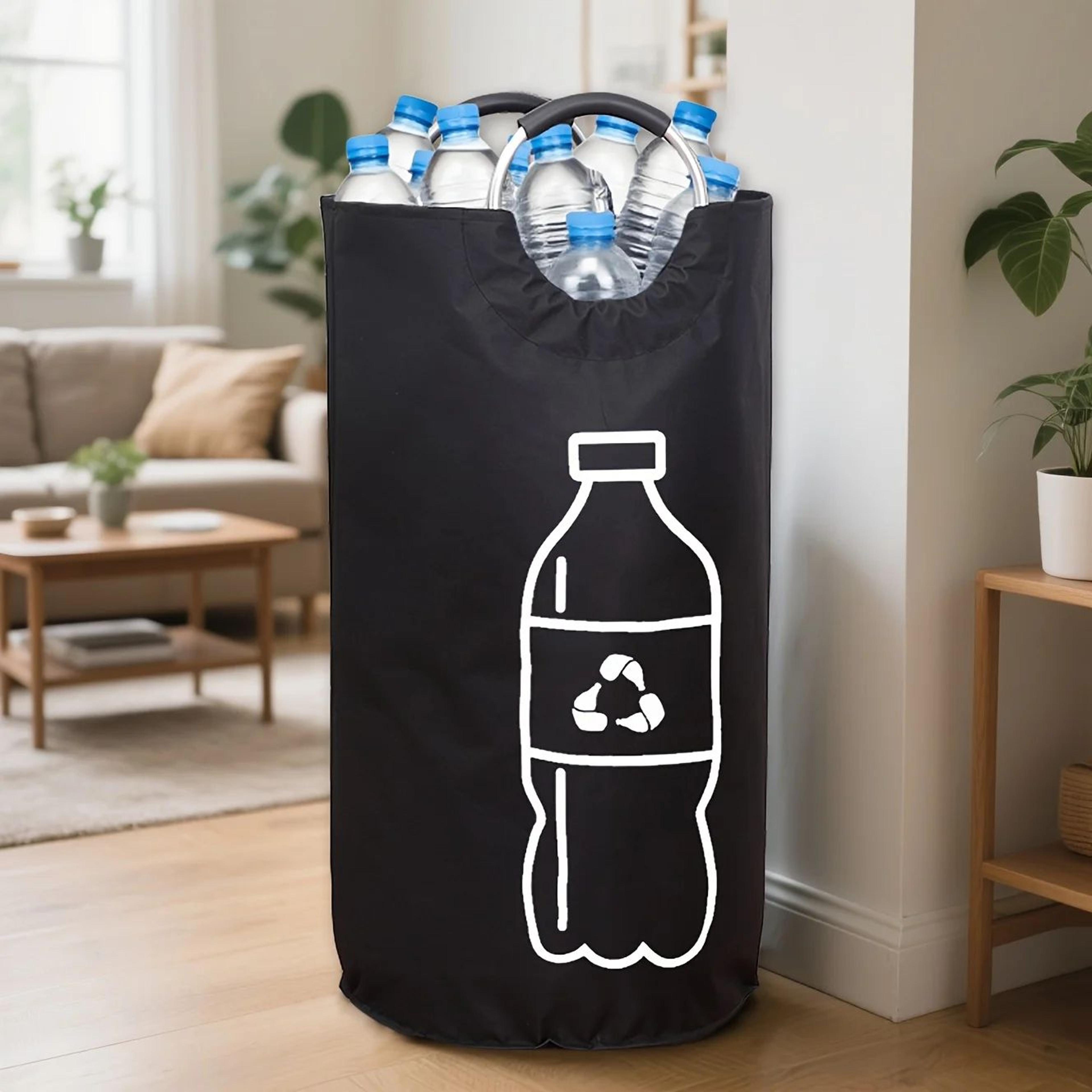 foldable recycling bin – large collapsible bottle storage basket with metal frame & non-woven fabric organizer
