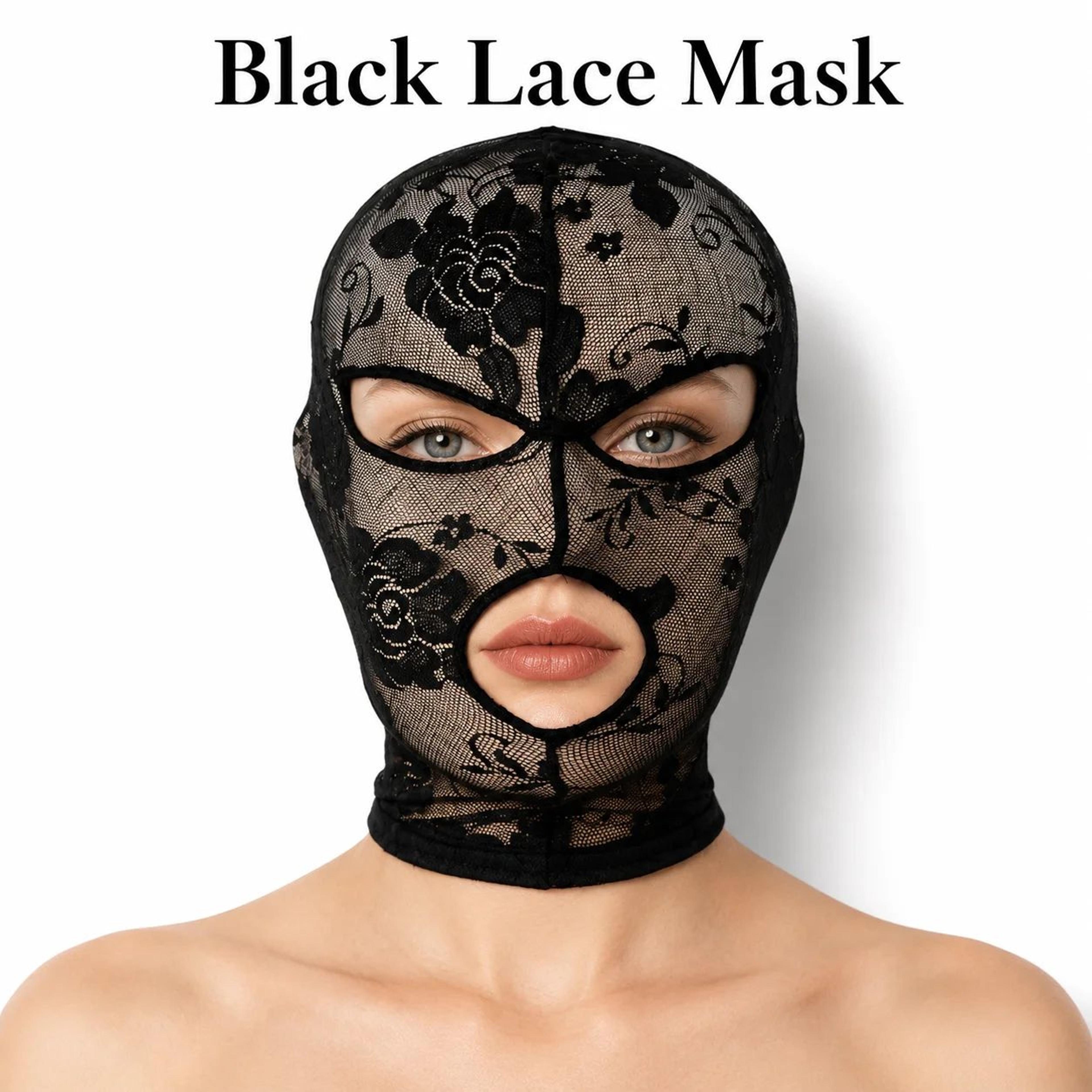 black gothic lace full face mask – stretch mesh hood with eye & mouth openings for halloween cosplay