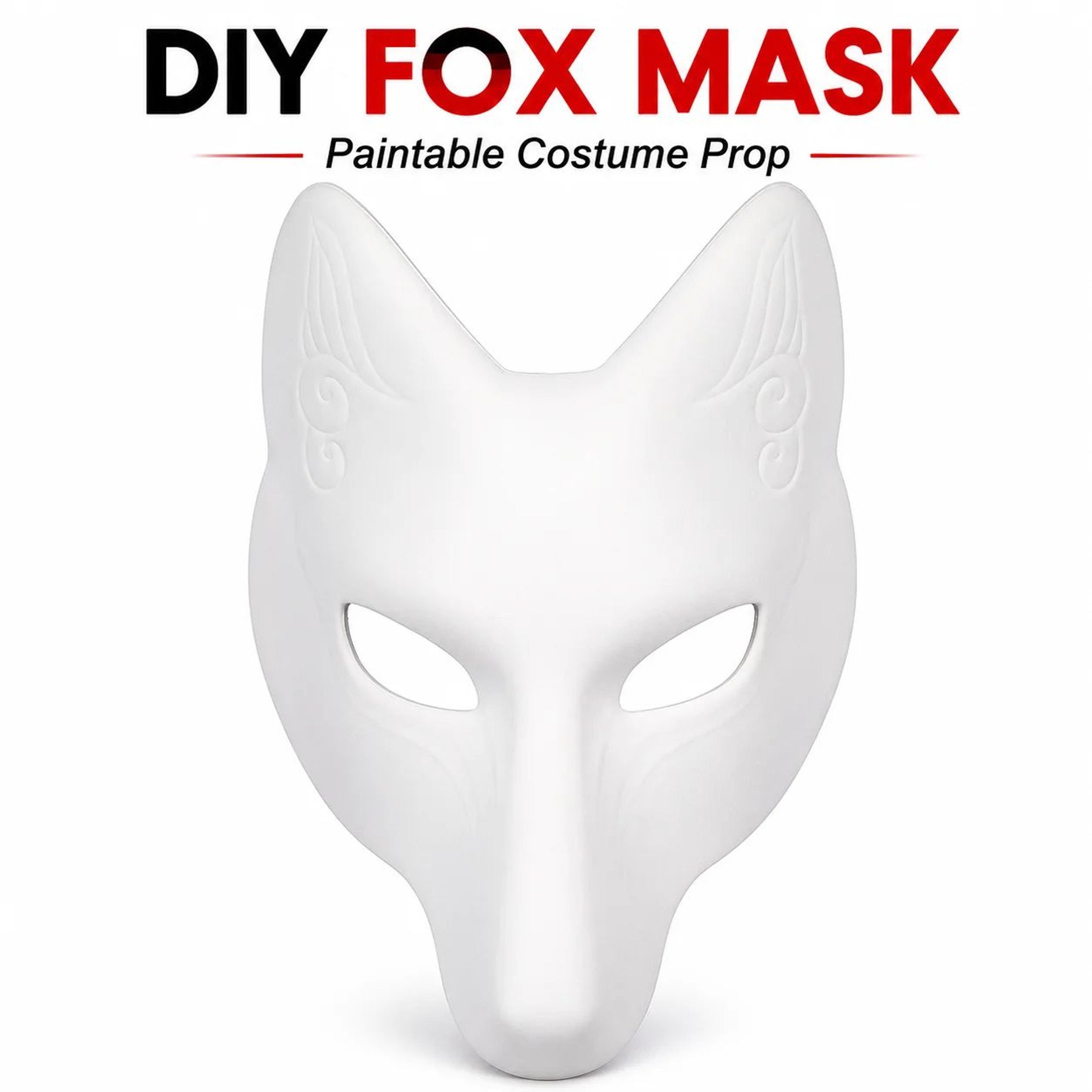 diy white kitsune fox mask – blank paintable anime cosplay half face mask for halloween, masquerade & stage costume