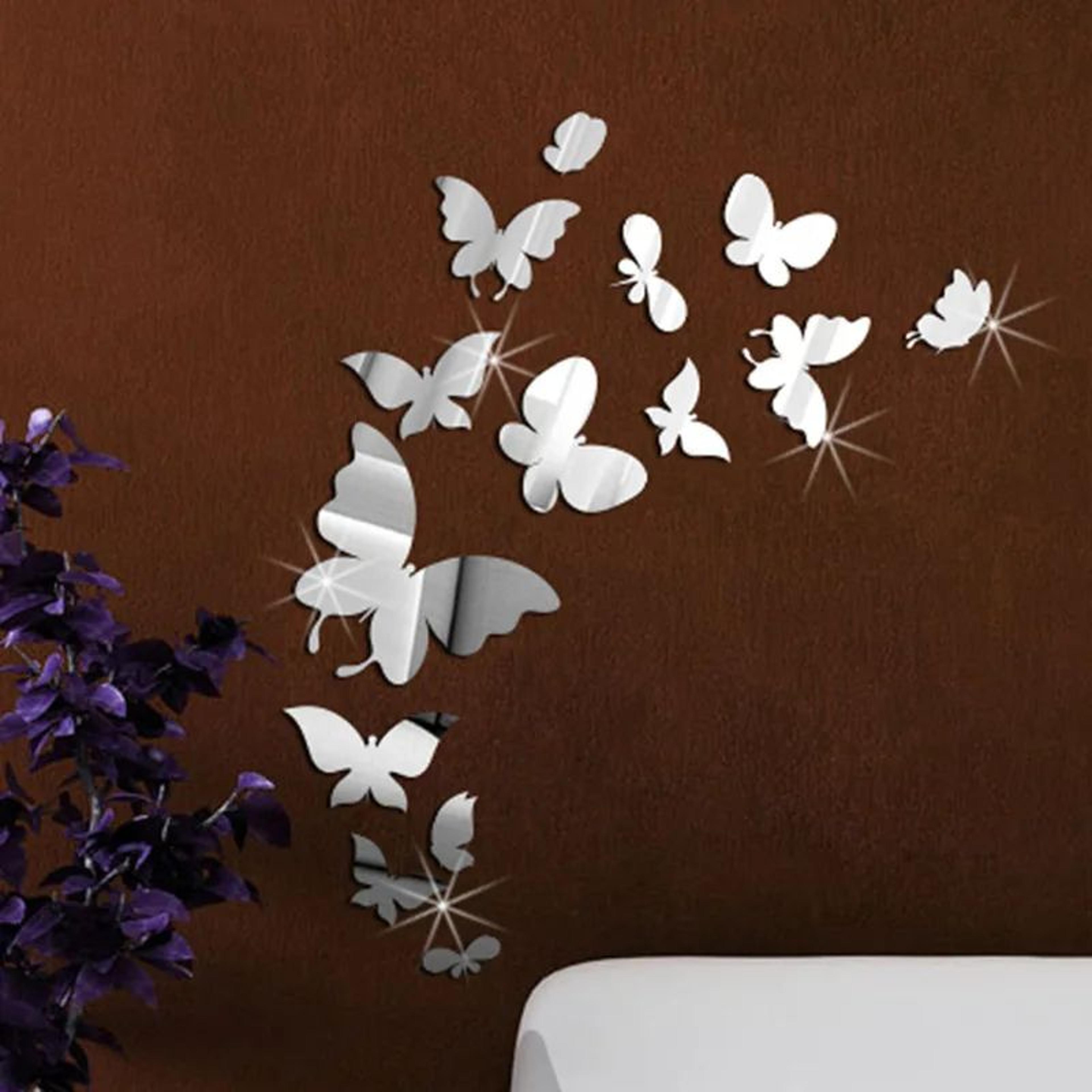 14pcs acrylic butterfly mirror wall stickers – silver diy 3d wall decals for living room, bedroom & home decor