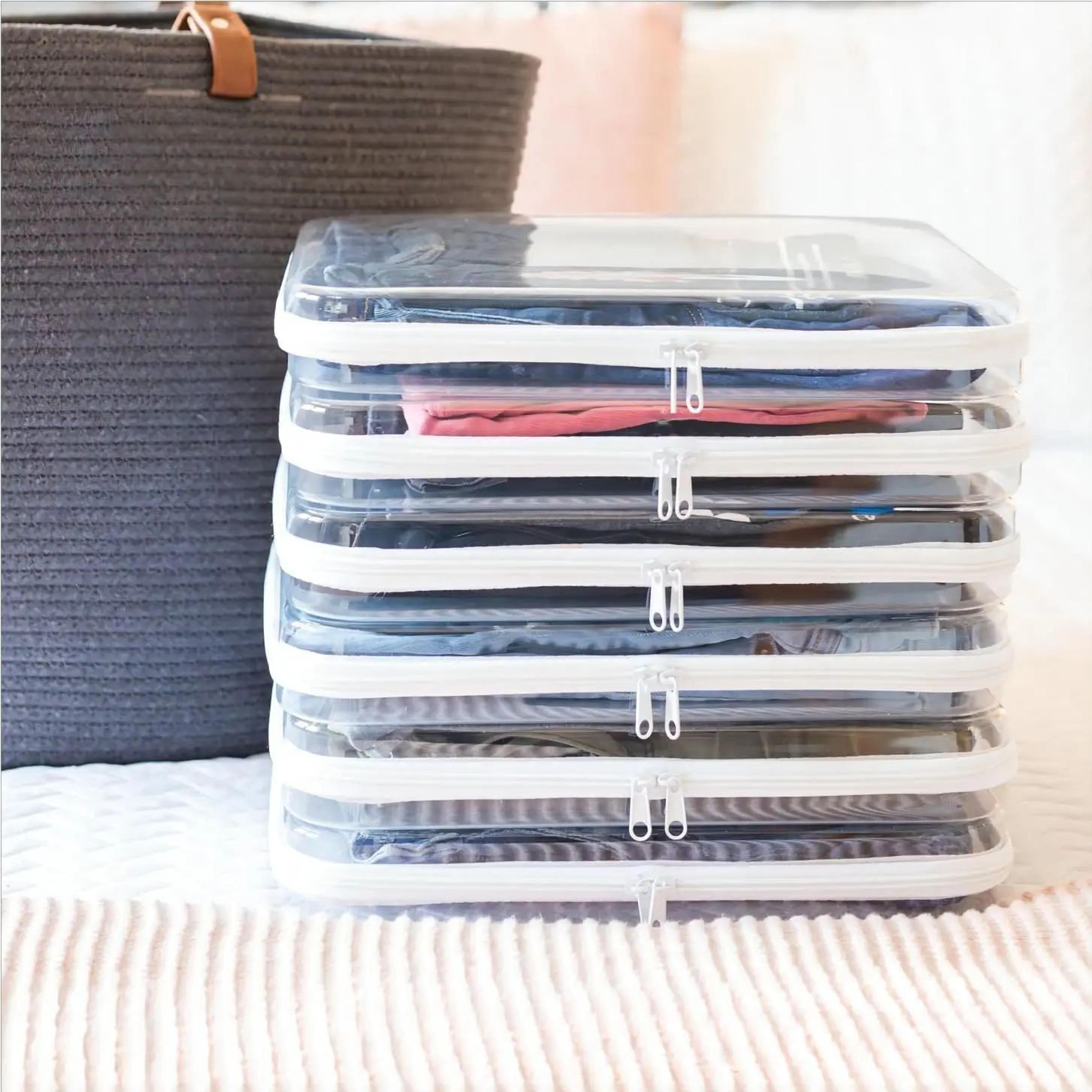 clear zippered hard plastic storage case – stackable organizer bin for makeup, pencils, toys & craft supplies