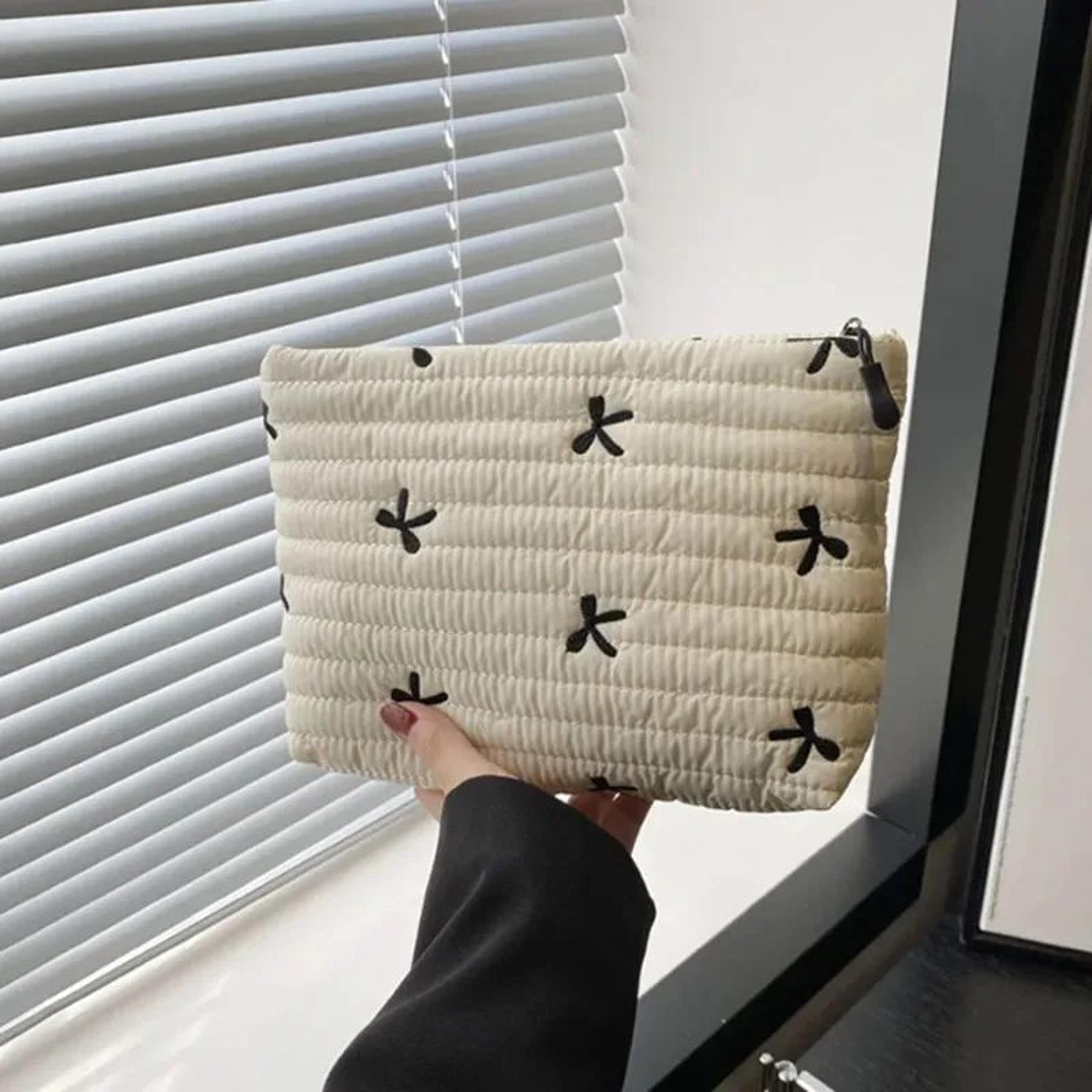 cute embroidered bow makeup bag – large capacity zipper cosmetic pouch & travel toiletry storage organizer