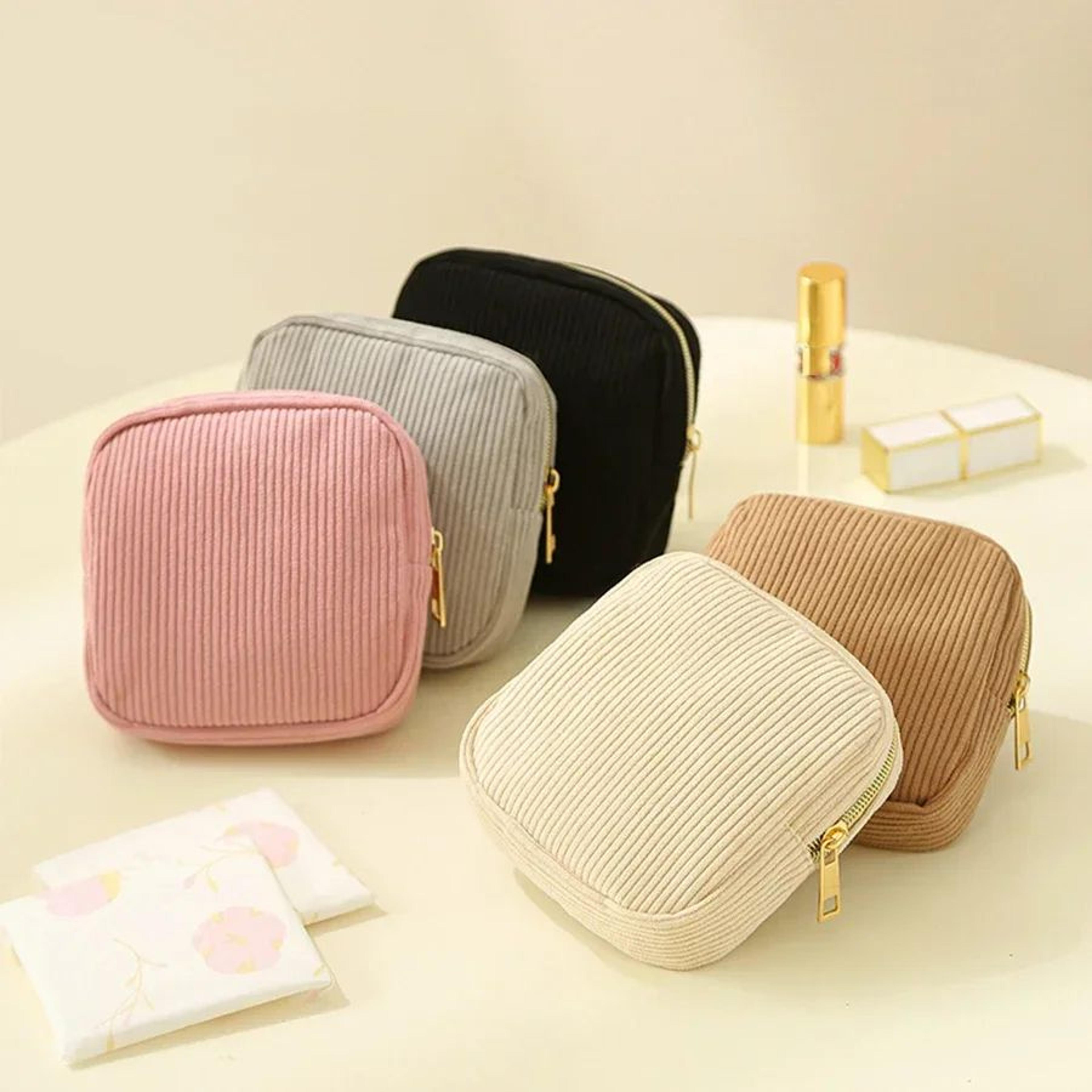 corduroy mini makeup storage pouch – cosmetic bag for lipstick, sanitary napkins & travel essentials