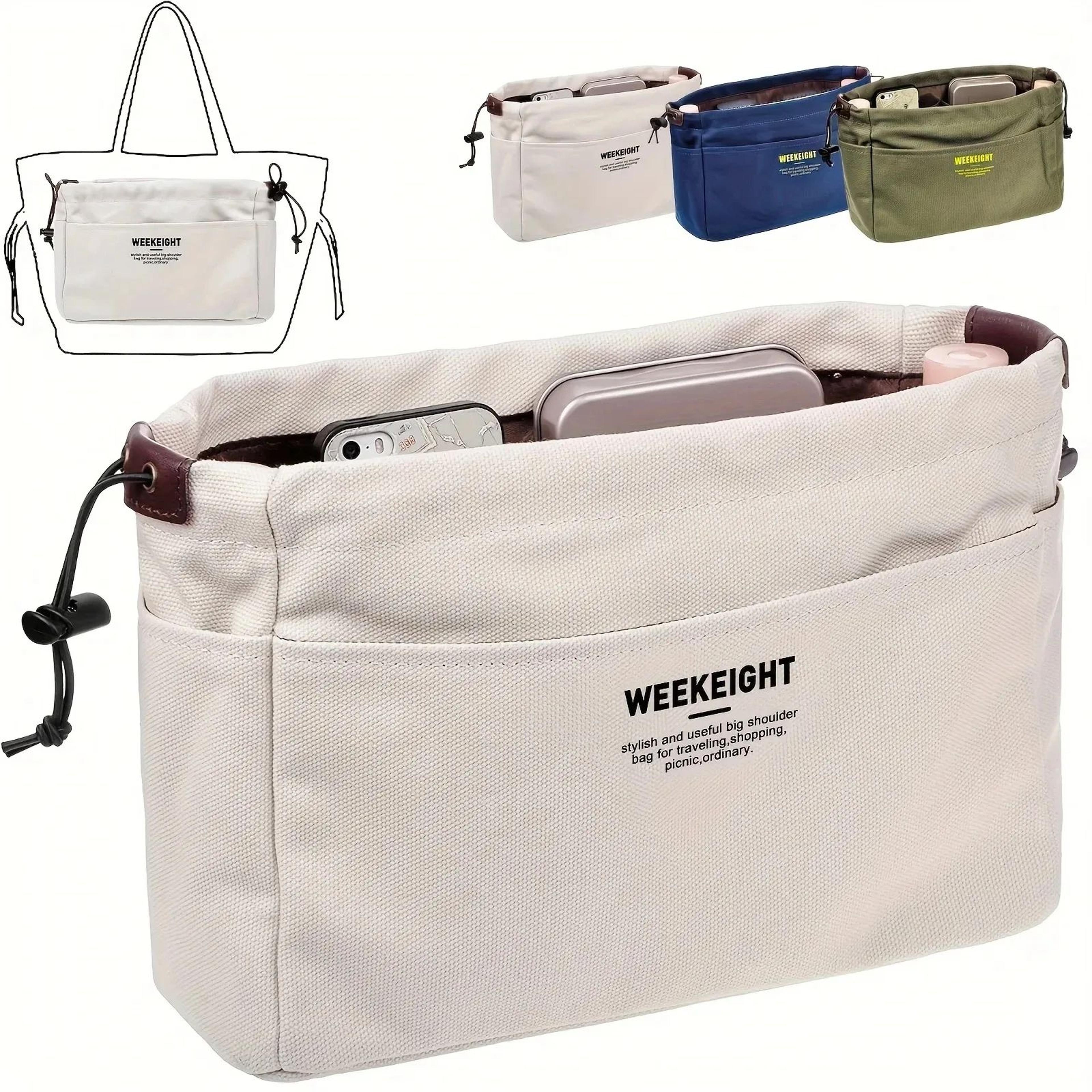 drawstring canvas storage organizer – multi-pocket lightweight travel bag insert for handbags & totes