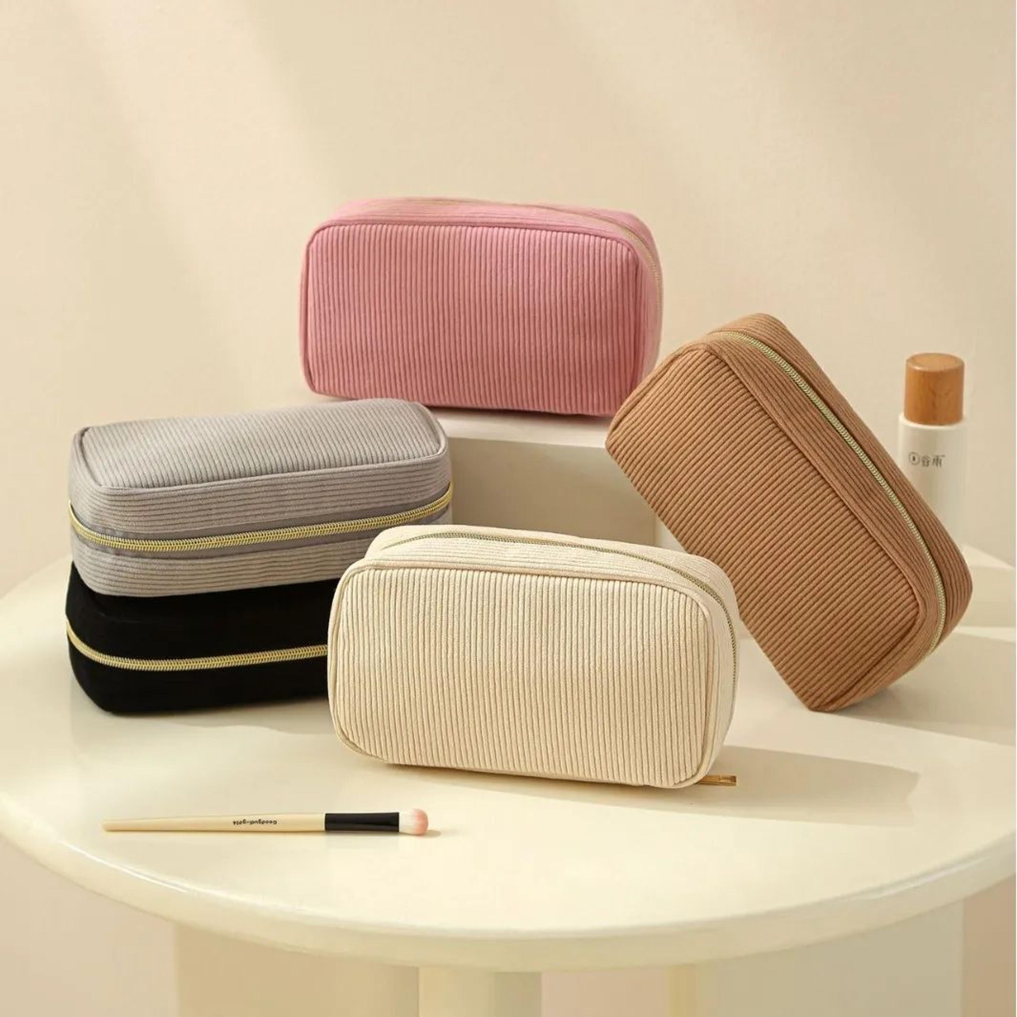 minimalist corduroy makeup bag – large capacity travel cosmetic organizer pouch for women