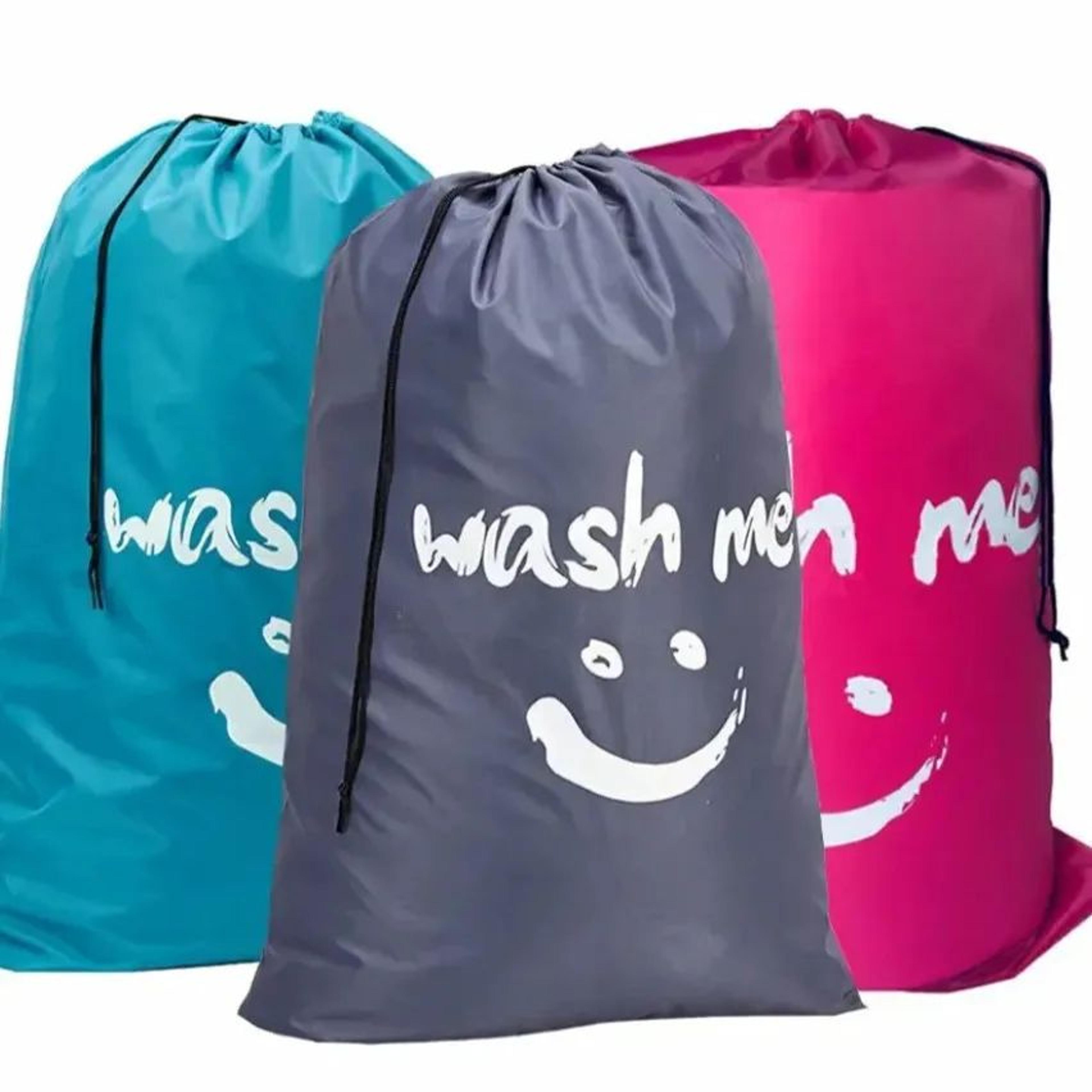 smiley face drawstring laundry bag – nylon clothes storage bag for travel, dorm & home organization