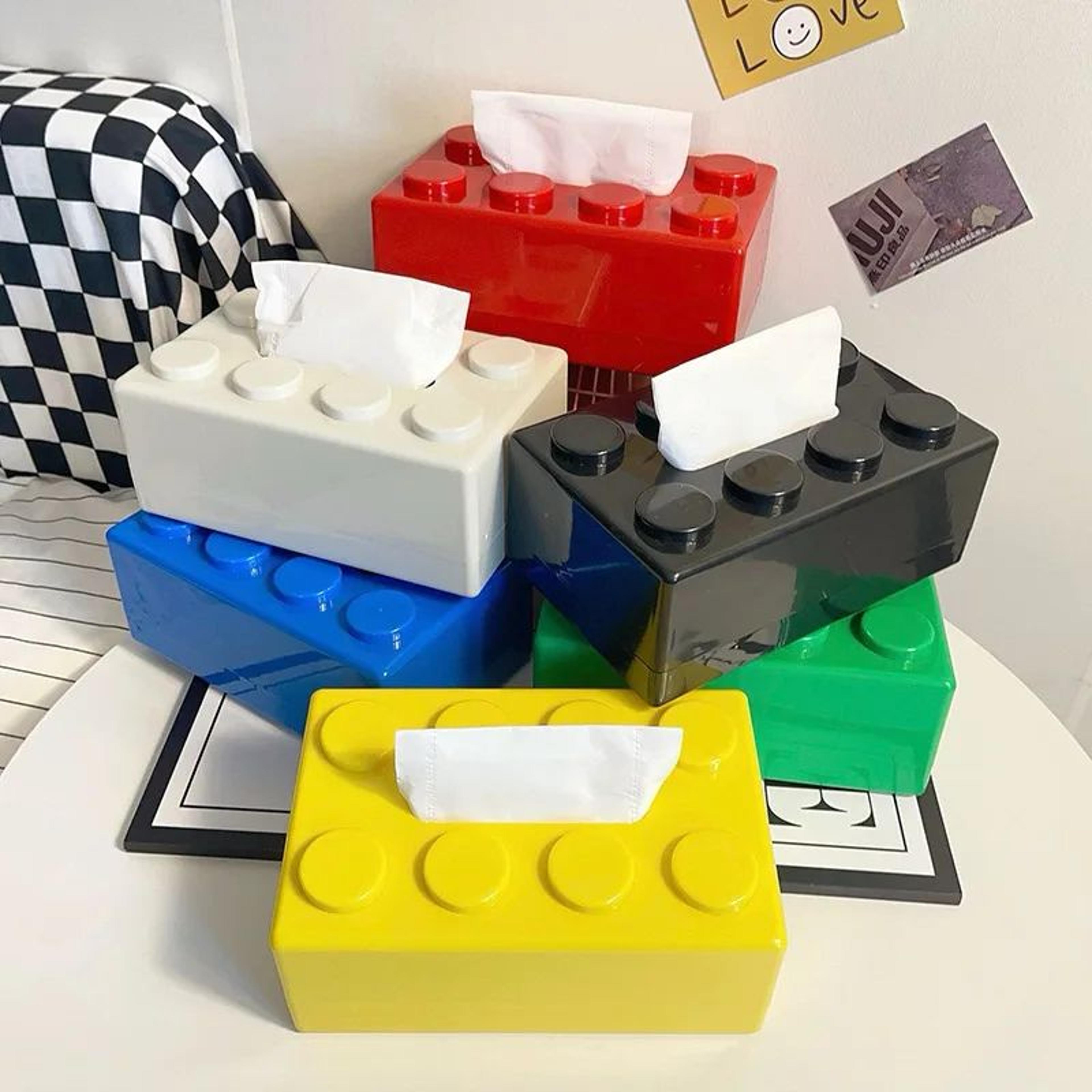creative building block tissue box holder – cartoon plastic napkin storage box for home, office & desktop decor
