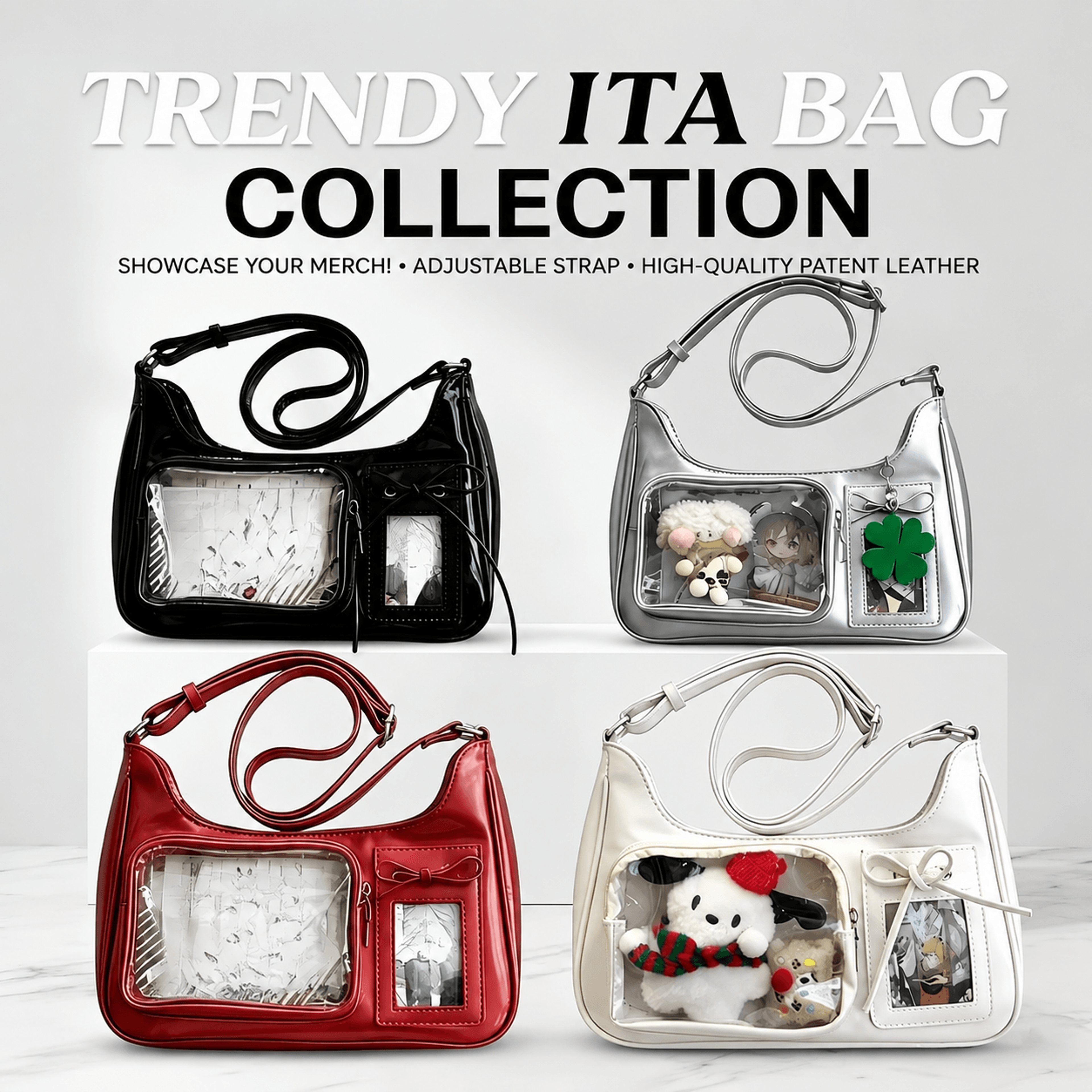 y2k transparent ita shoulder bag – korean harajuku pu crossbody purse for women, japanese preppy handbag
