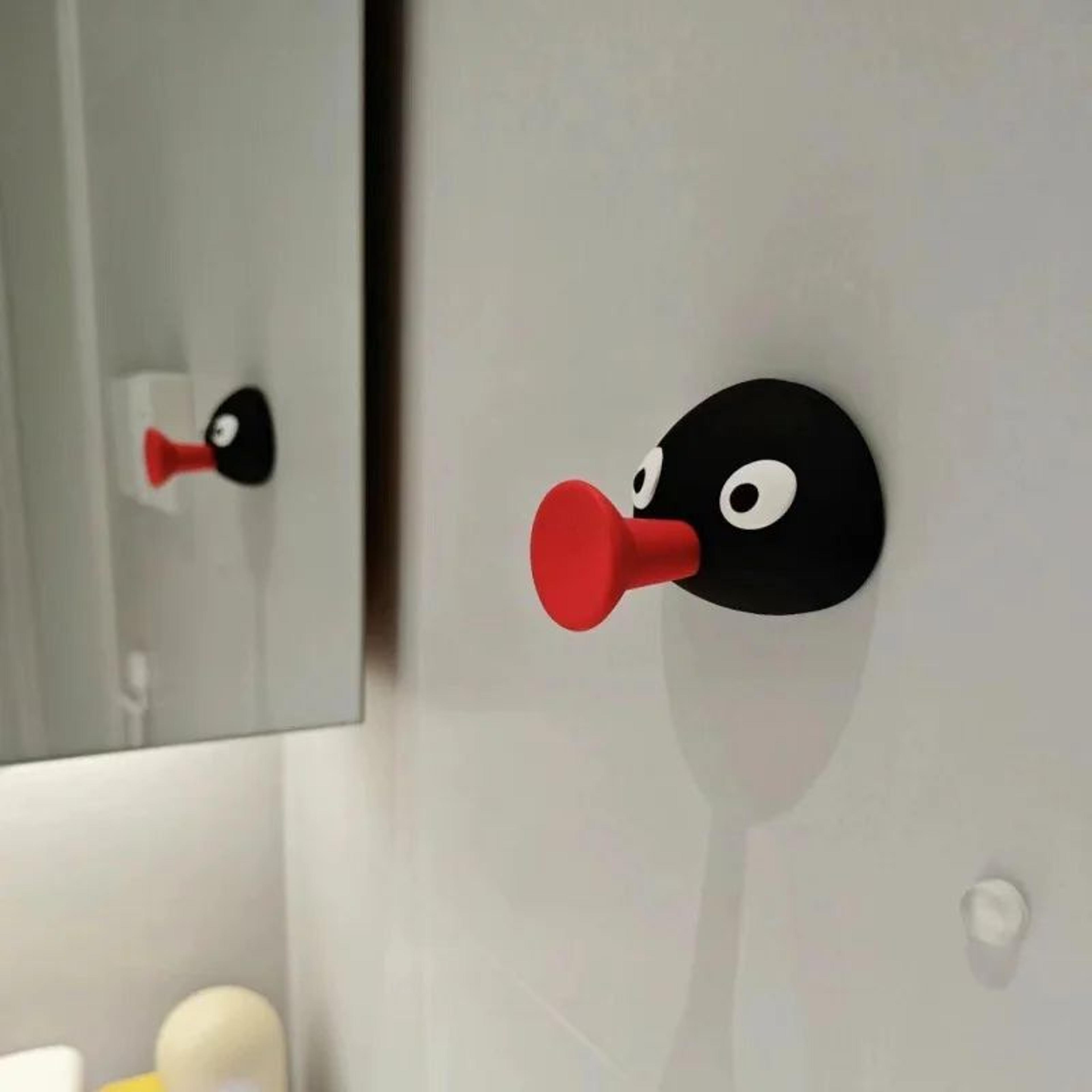 large penguin pvc adhesive wall hook – no-drill towel rack, necklace holder & bathroom organizer