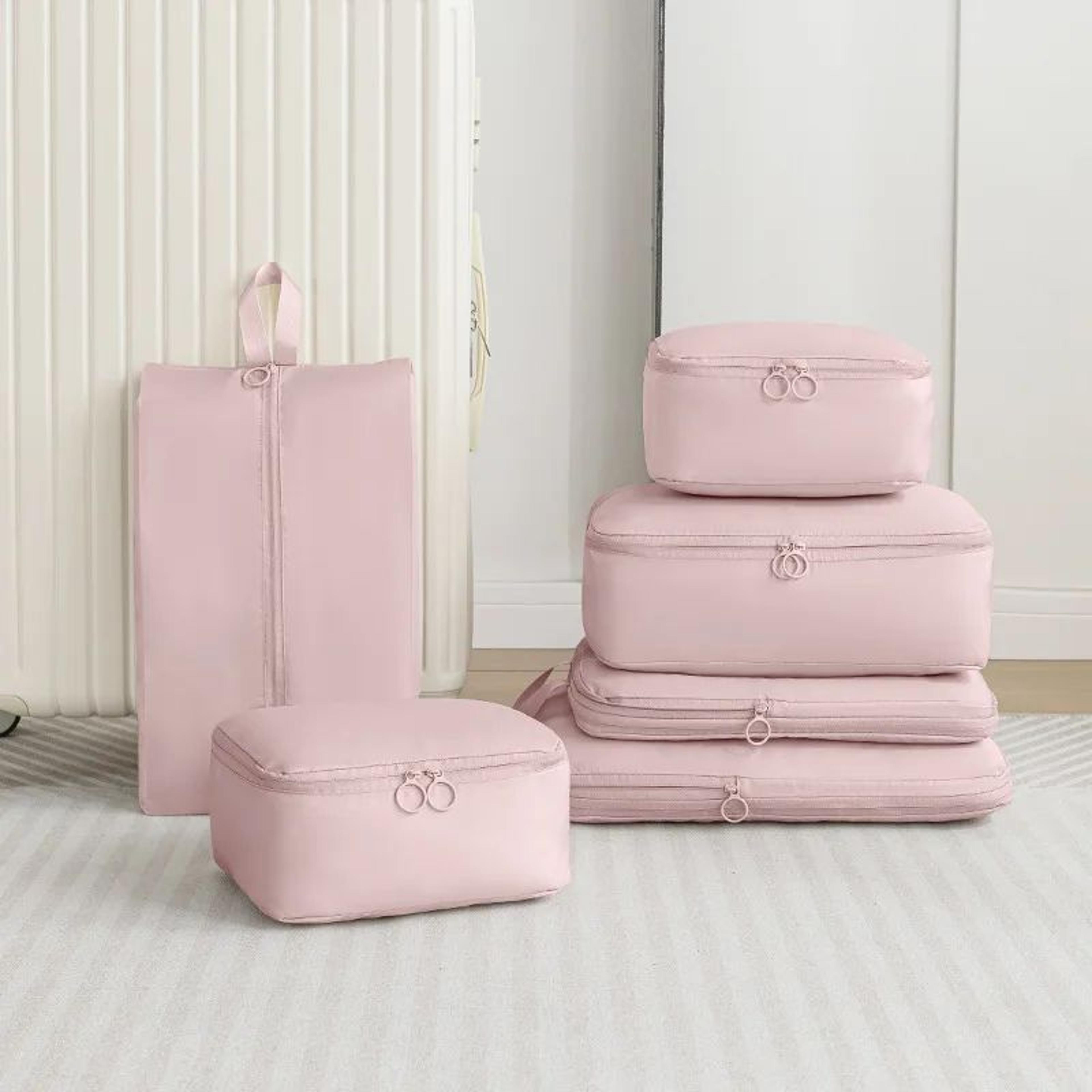6pcs waterproof travel storage bag set – packing cubes, shoe bag & makeup organizer for suitcase luggage