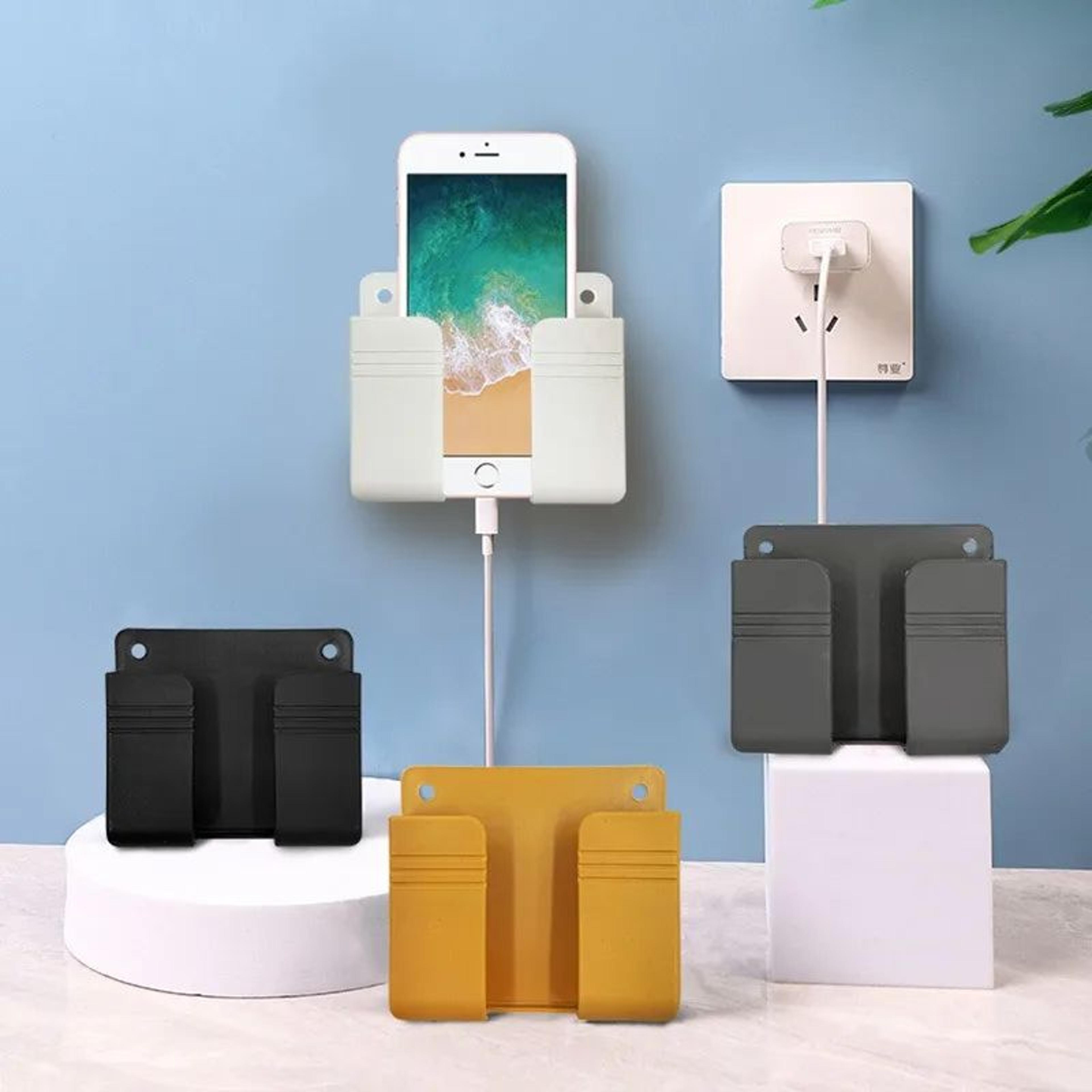 wall-mounted remote control & phone holder – no-drill self-adhesive storage organizer for mobile charging
