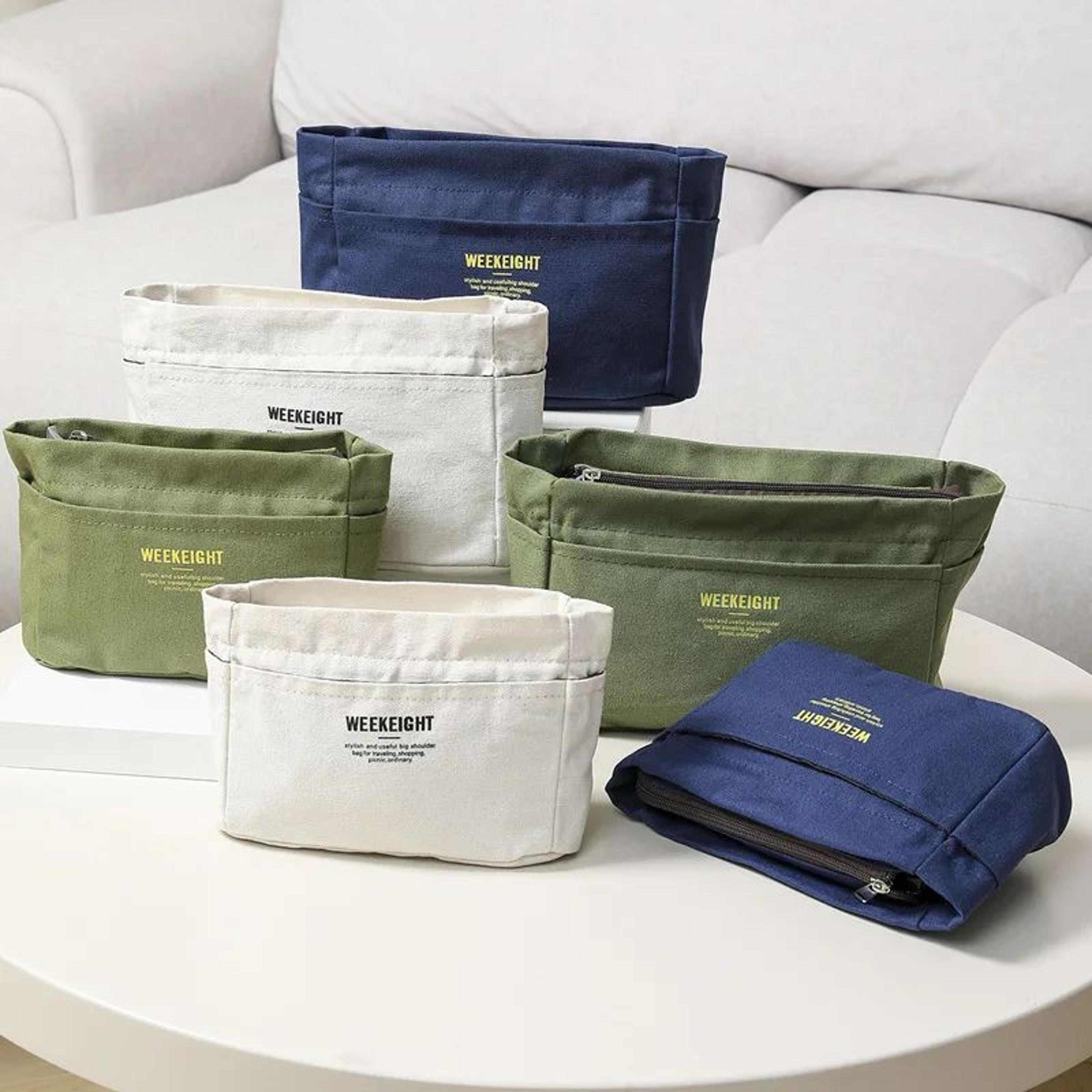 drawstring canvas organizer insert bag – multi-pocket travel storage liner for handbags & totes