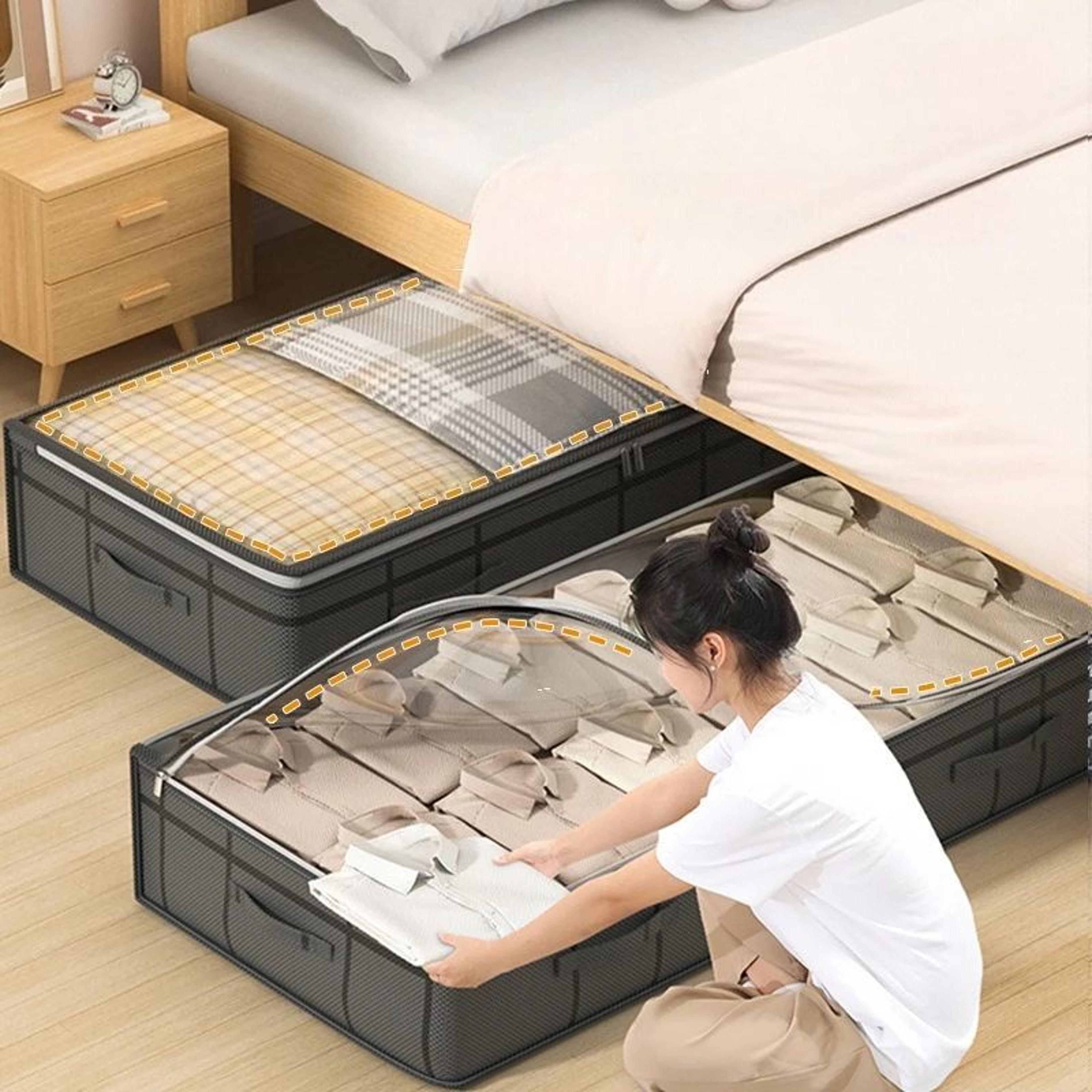 large under bed storage bag – foldable clothes organizer with clear window & reinforced frame