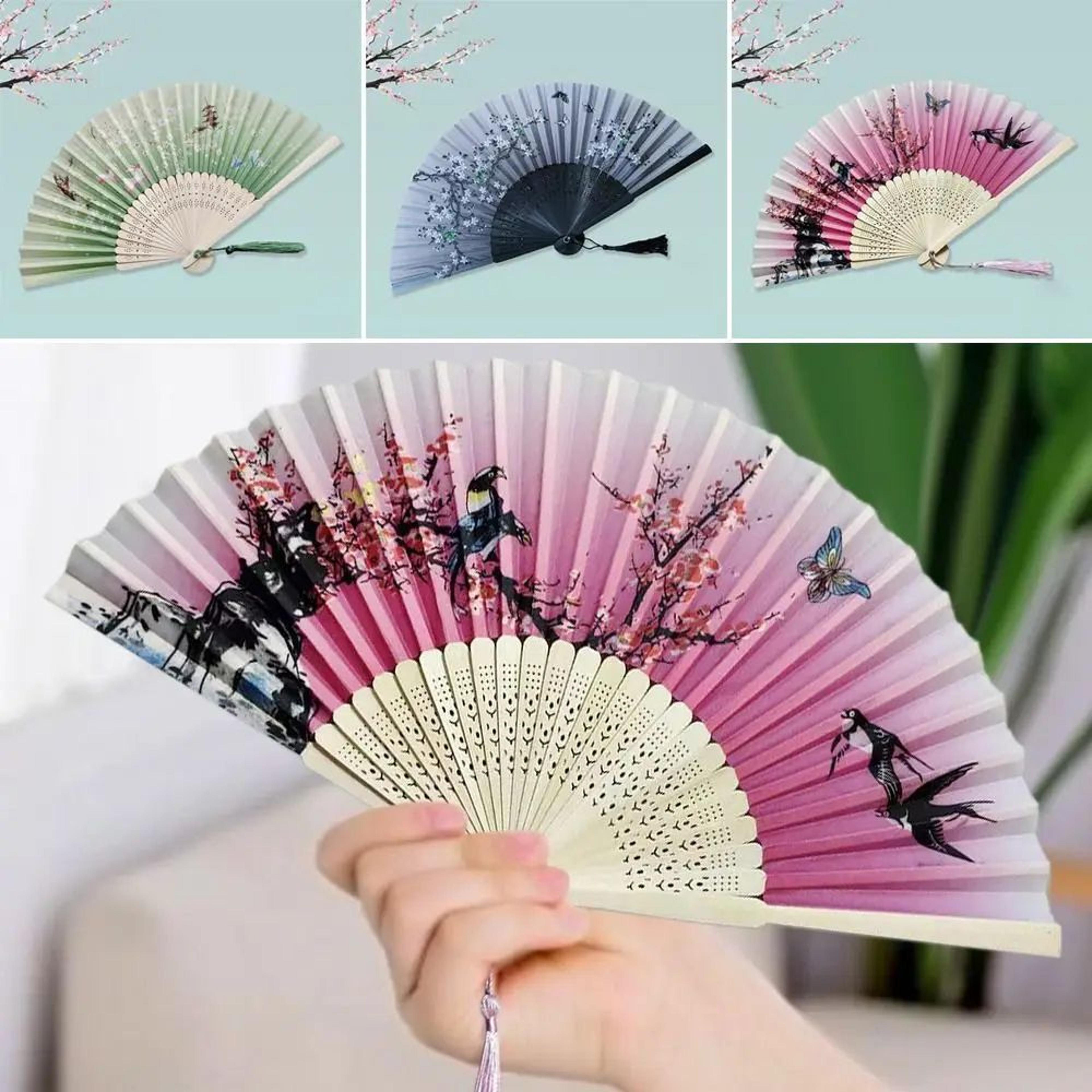 vintage silk folding hand fan – bamboo chinese dance fan with colorful tassel for weddings, parties & decor