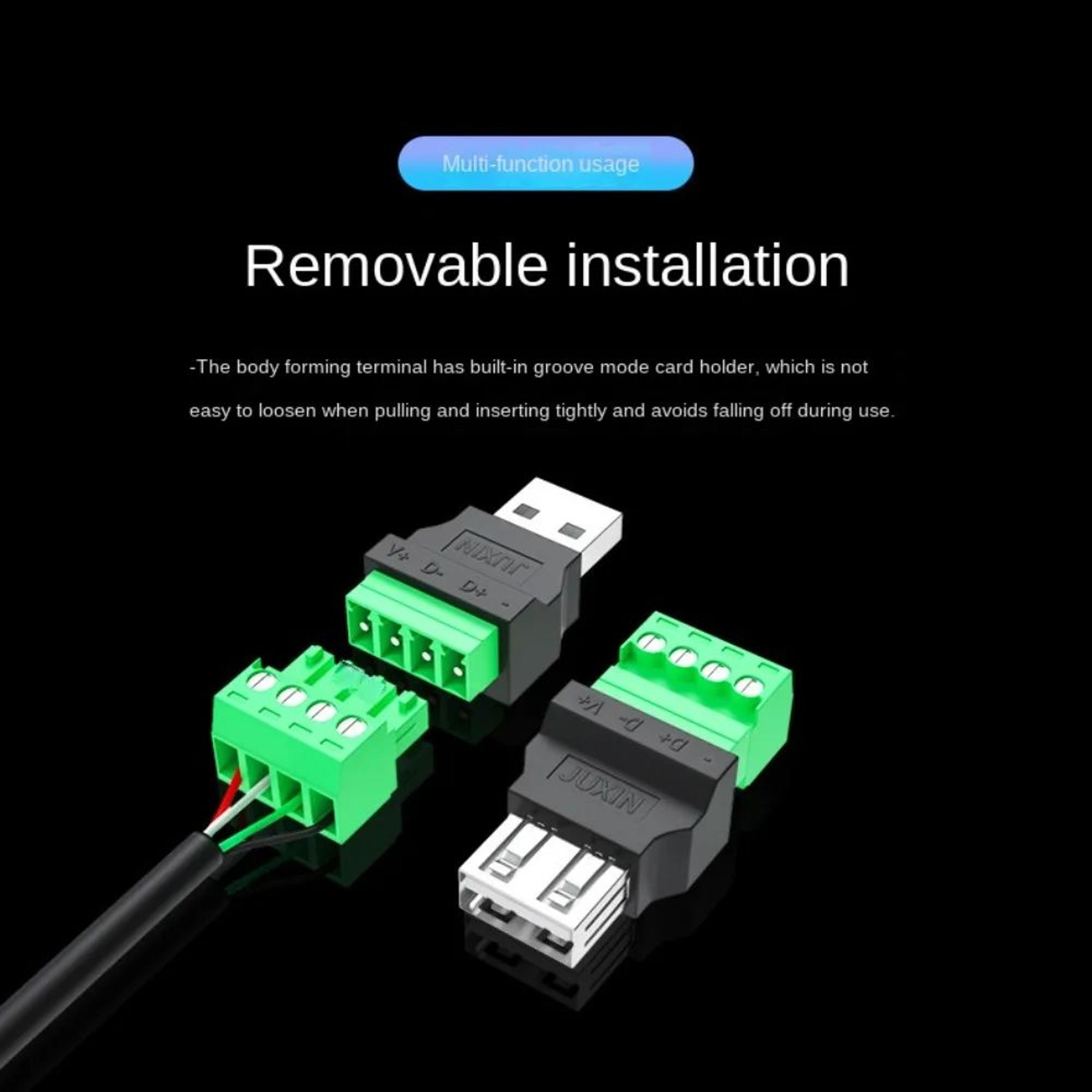 usb 2.0 type-a 4-pin male/female terminal adapter – screw connector plug for diy wiring & electronics