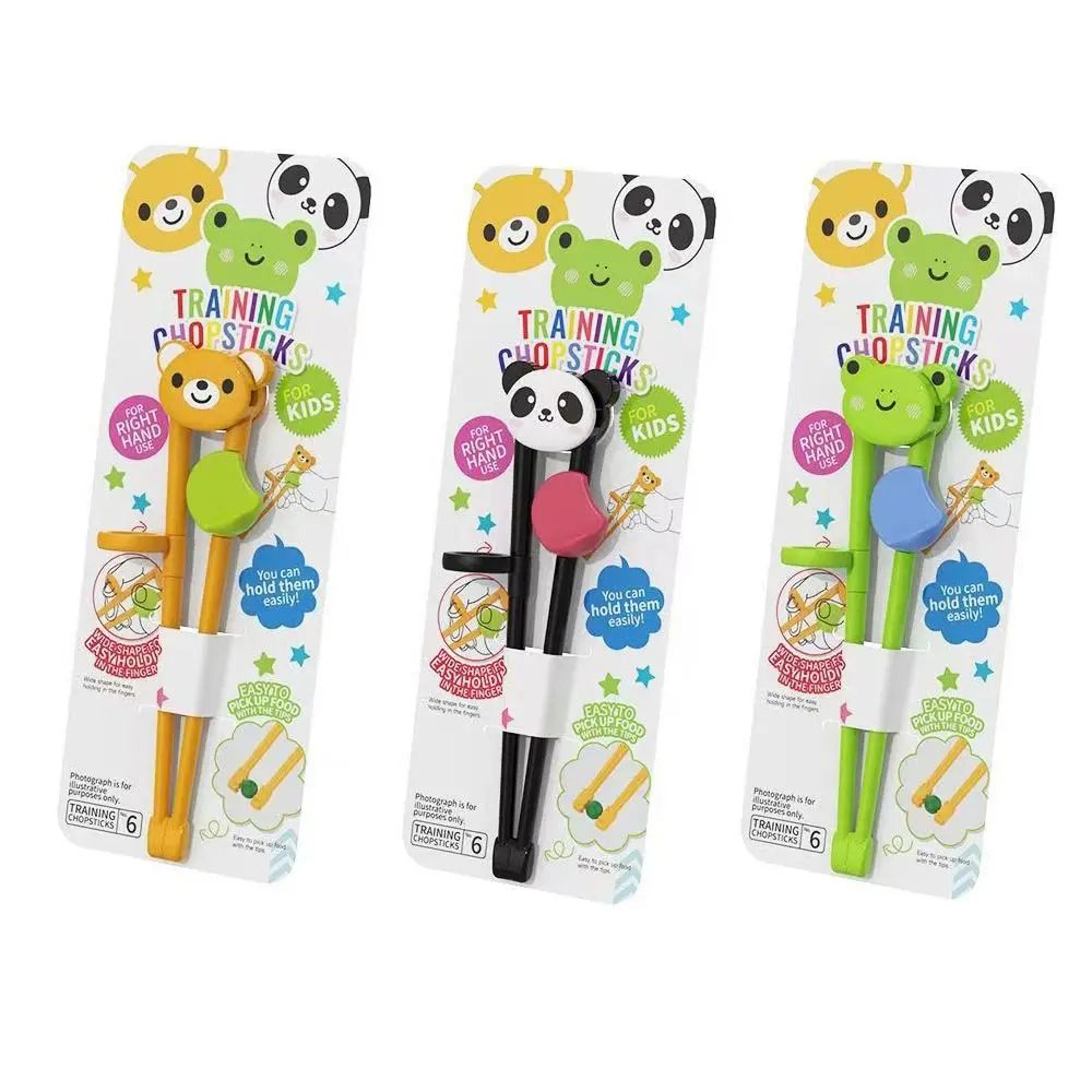 baby training chopsticks – kids learning chopsticks with bear, frog & panda silicone grip for toddler self-feeding