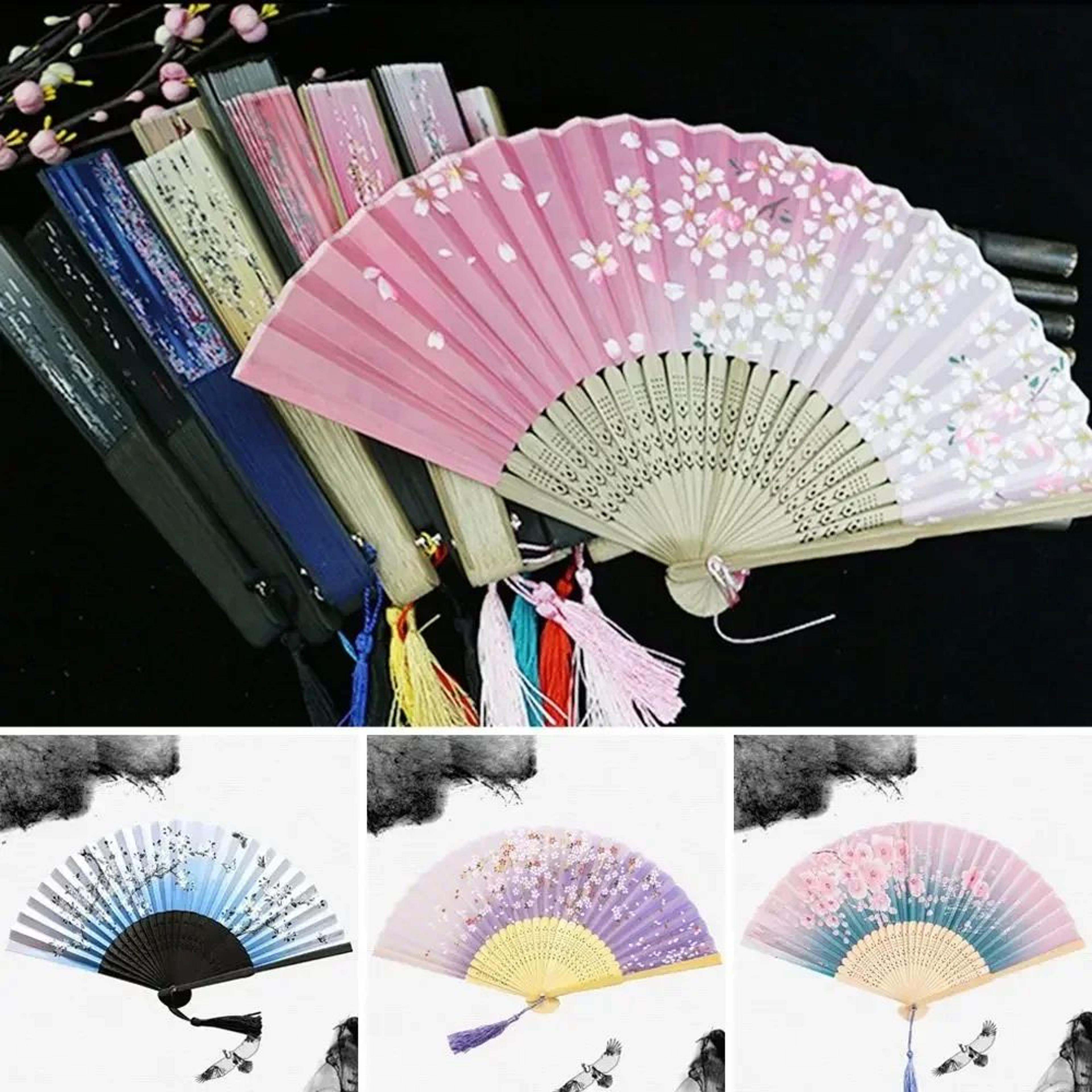 vintage silk bamboo folding hand fan – elegant chinese japanese fan with tassel for weddings, dance & party decor