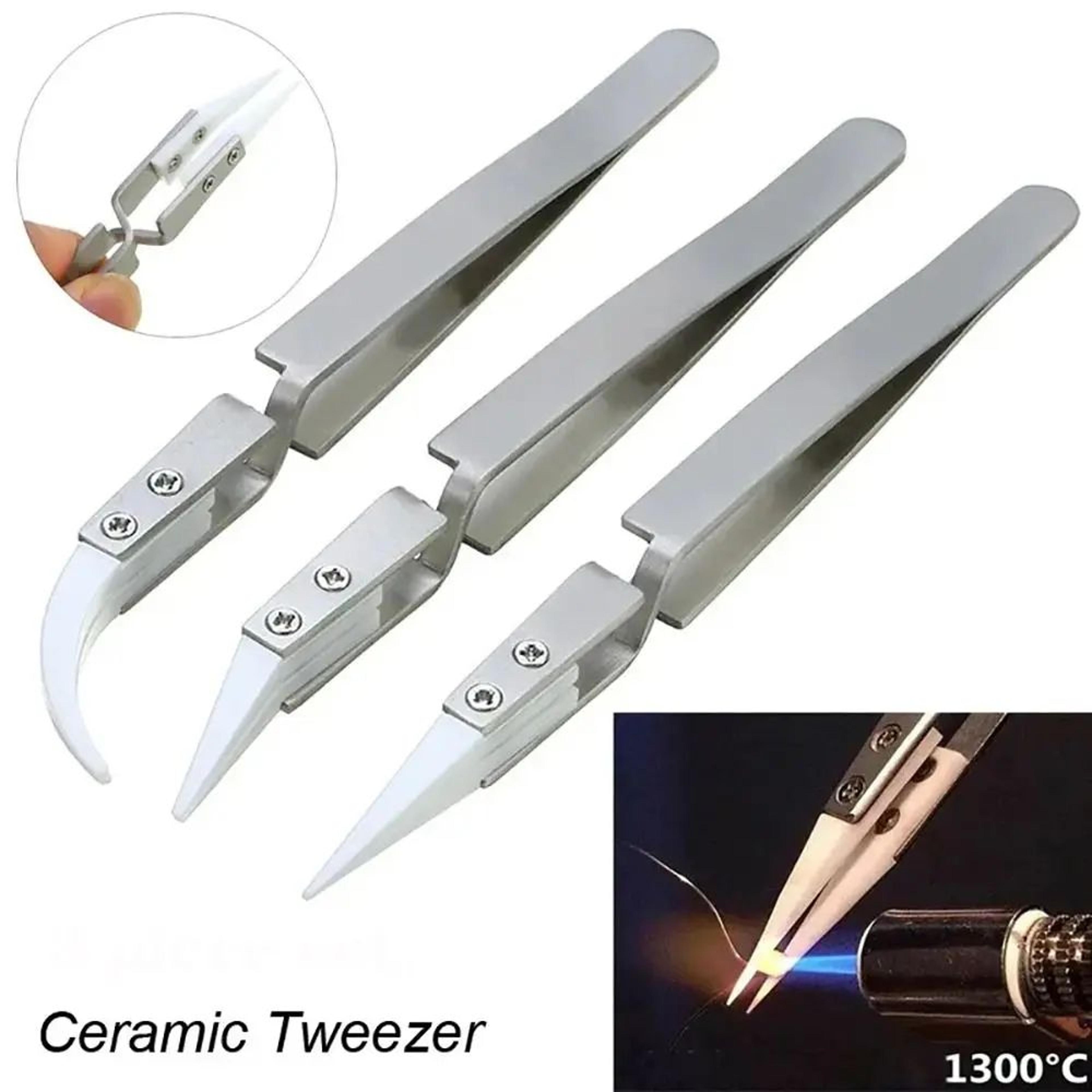 ceramic tip precision tweezers – anti-static stainless steel soldering tweezers for electronics repair & diy