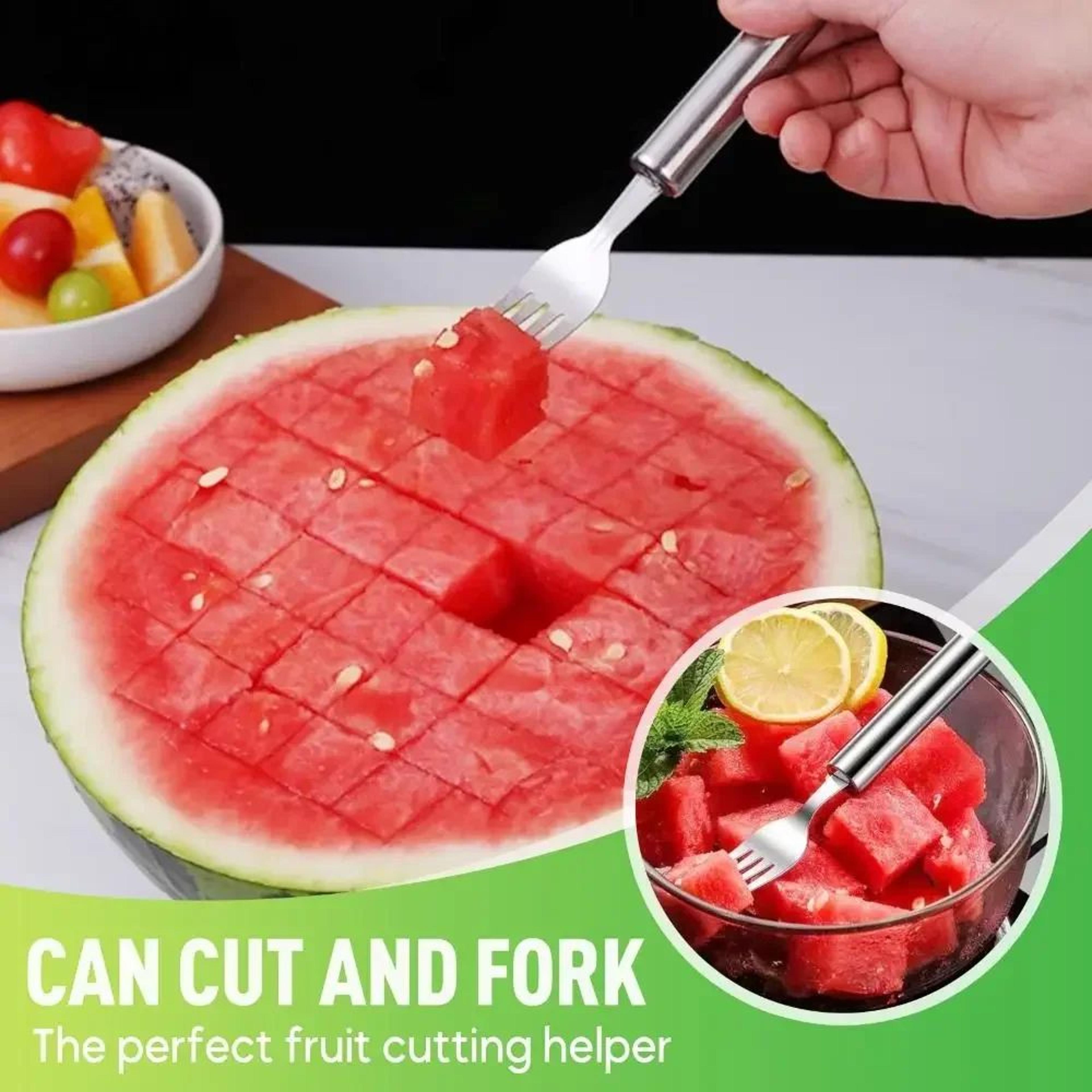 2-in-1 stainless steel watermelon cutter – dual head fruit slicer & serving fork for melons and fresh fruit