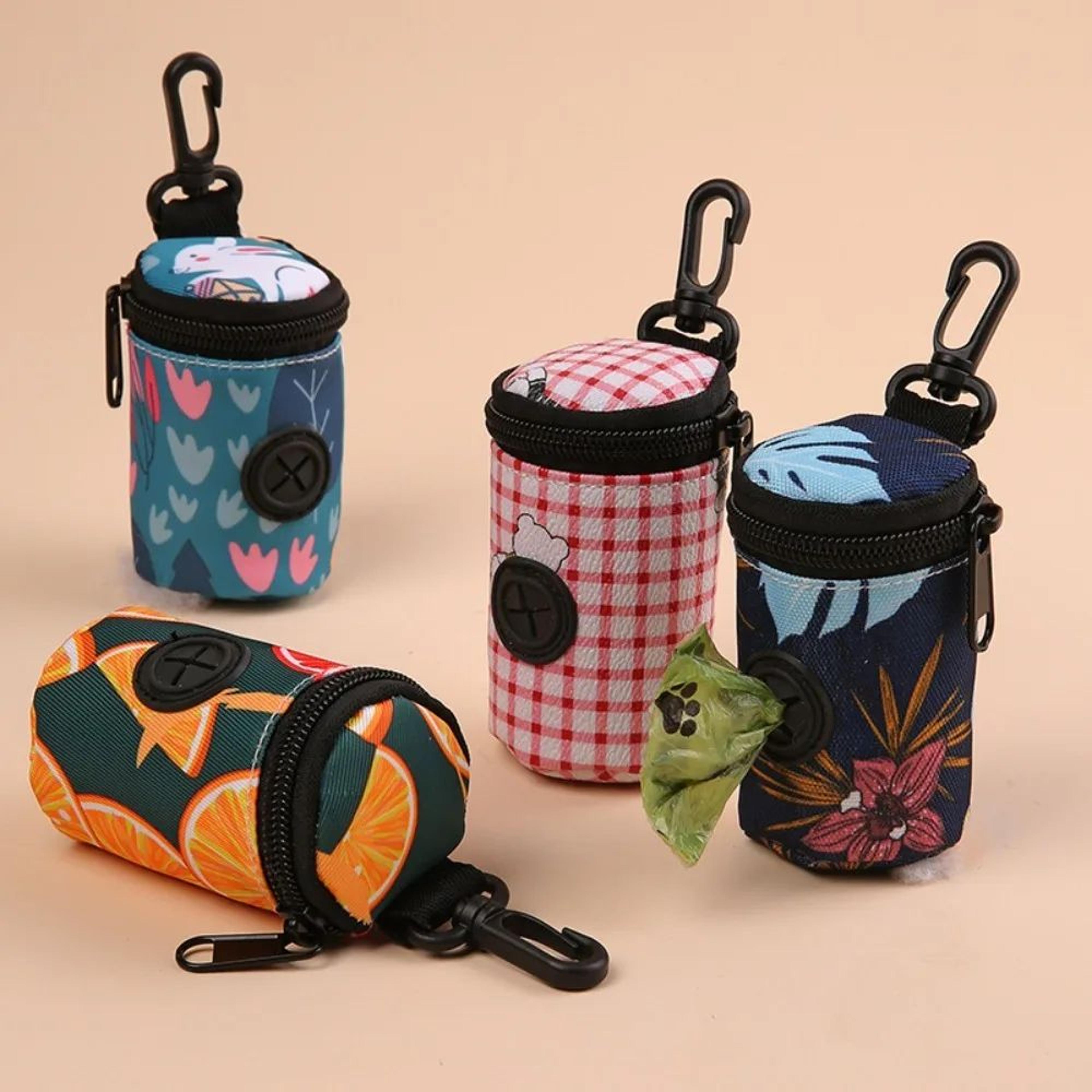 hangable dog poop bag dispenser – portable zipper waste bag holder with keychain for dog walking accessories