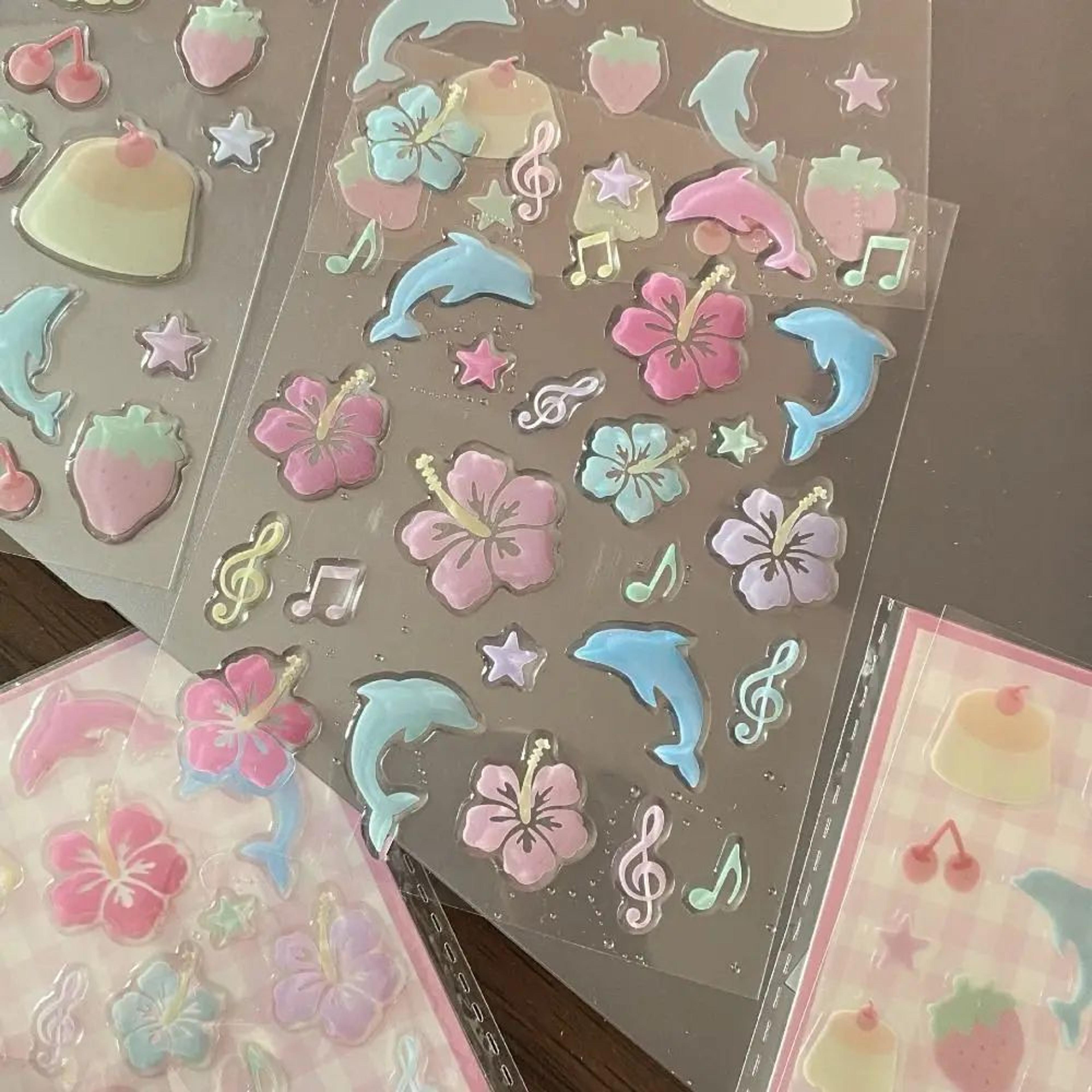 3d cute phone case stickers – epoxy dolphin & hibiscus adhesive decals for phone cases, journals & diy crafts