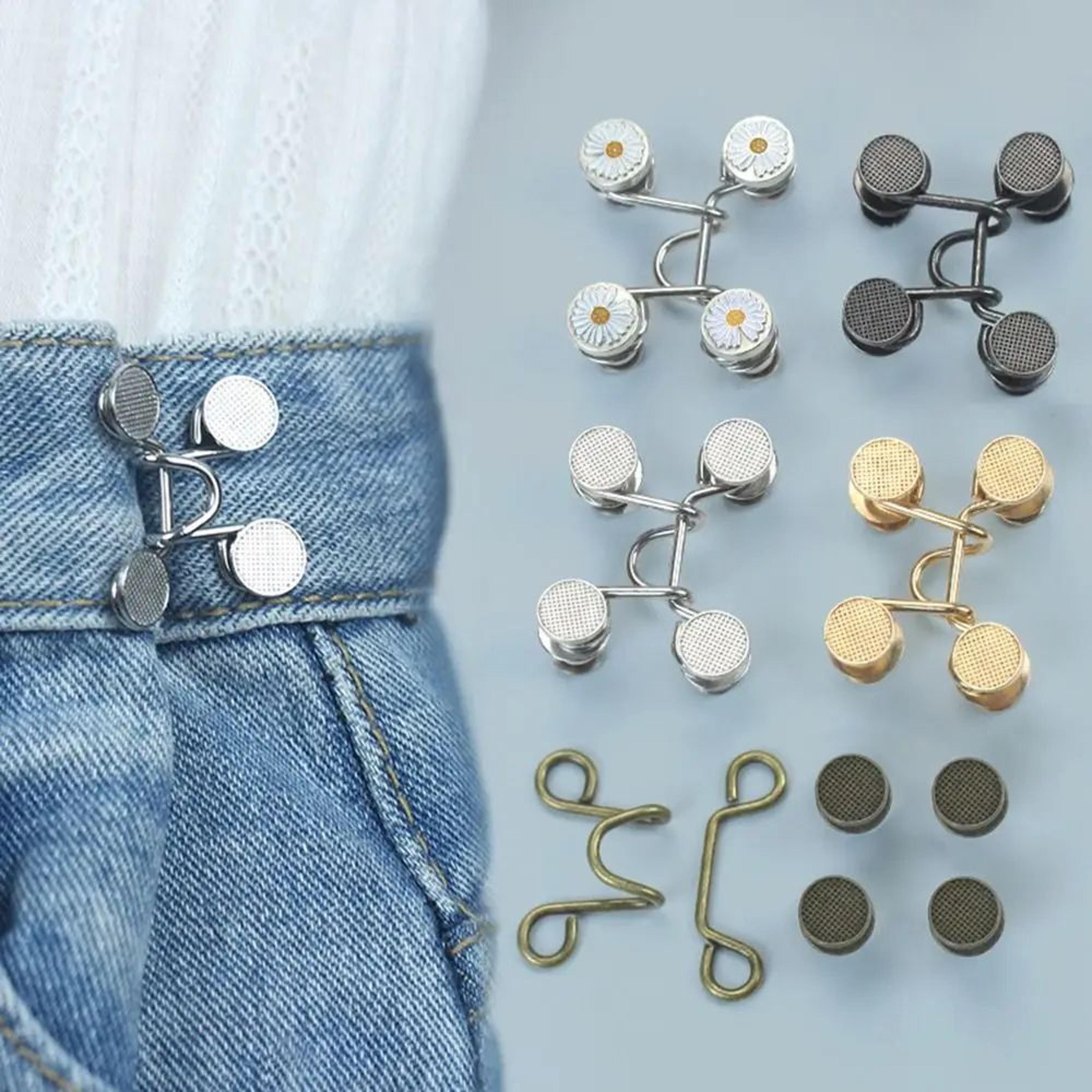 2pcs adjustable jean button pins – no-sew pant waist tightener clips for jeans, skirts & clothing alterations