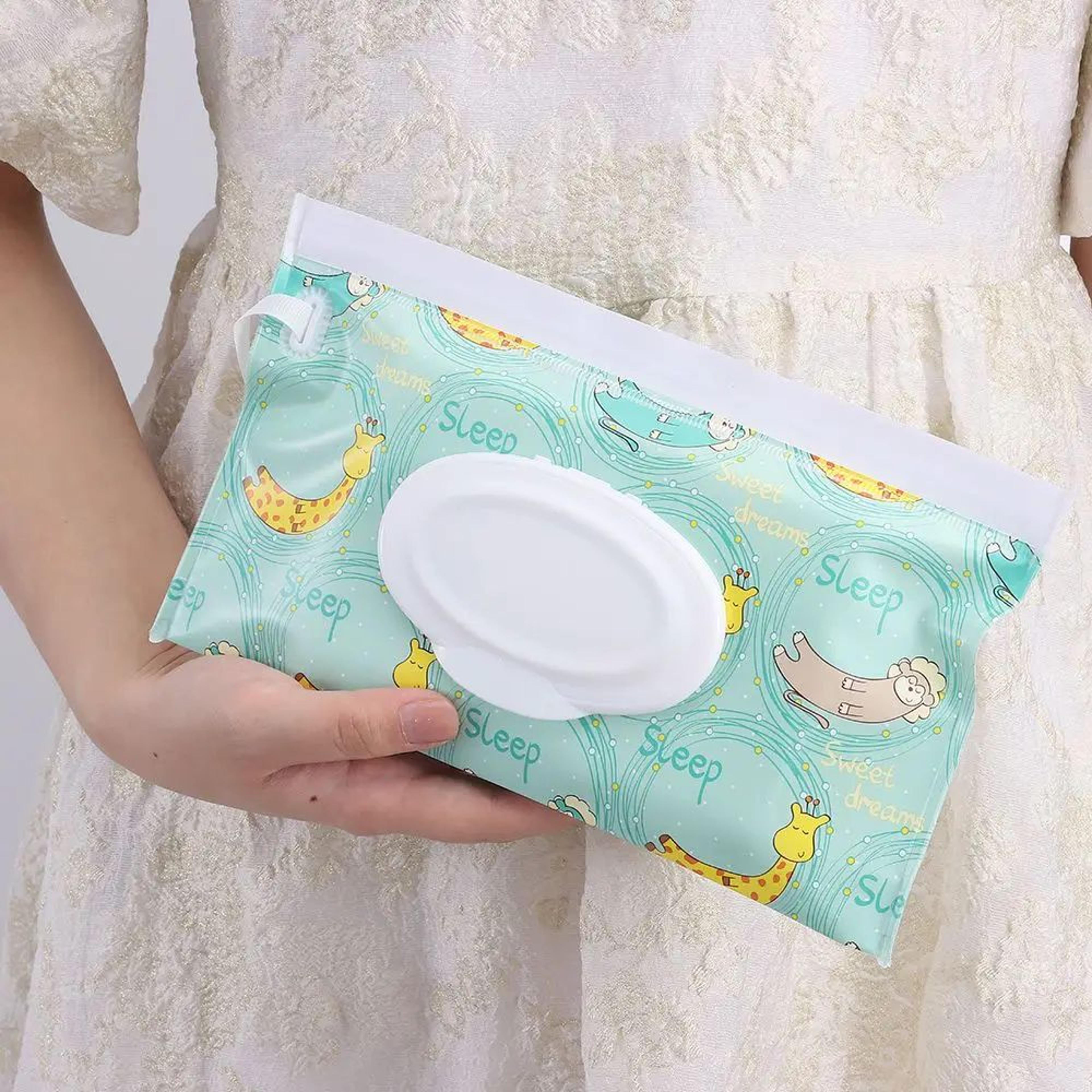 reusable baby wet wipe pouch – portable refillable wipes holder case with flip cover & snap strap for stroller and diape