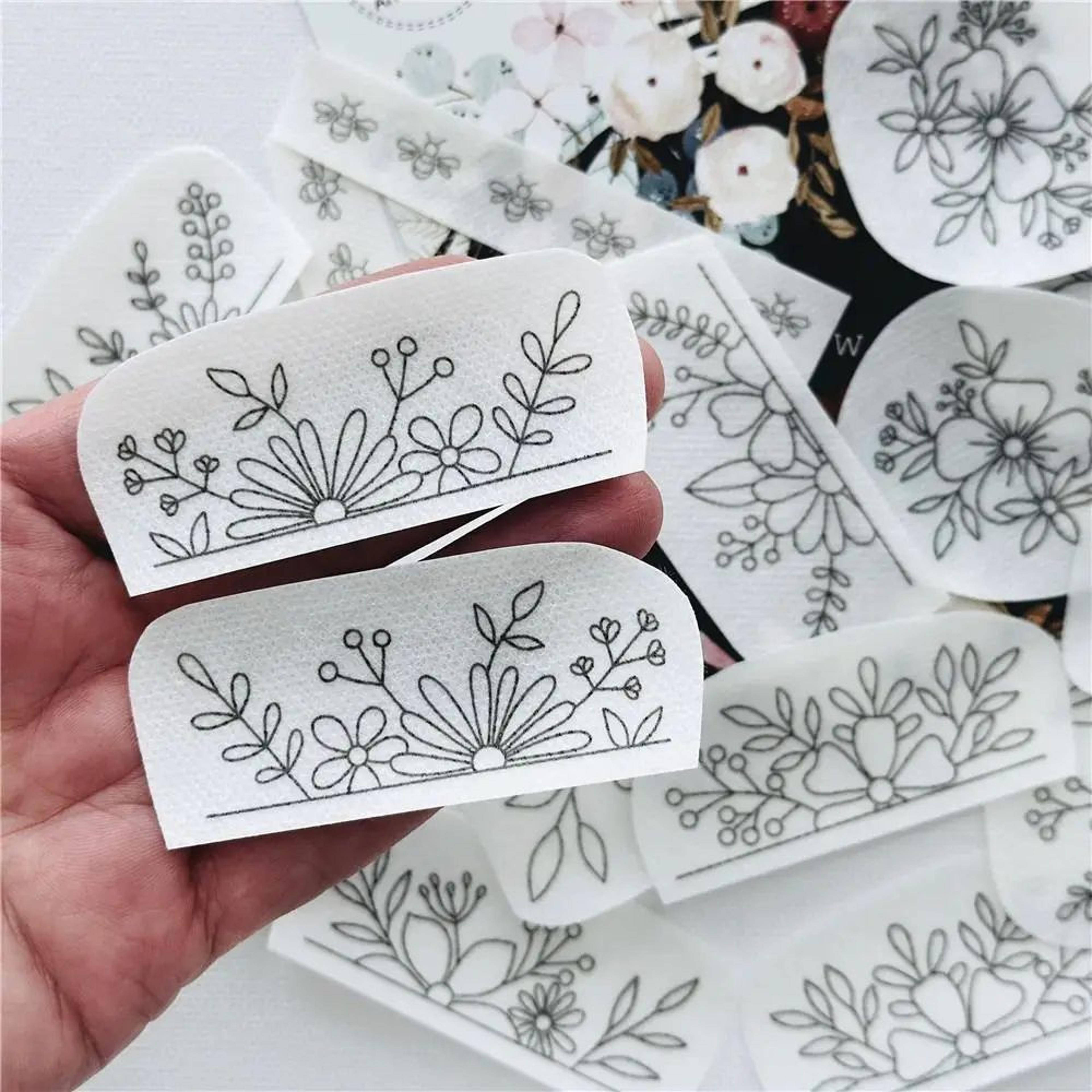 flowers & ocean water-soluble embroidery paper – peel & stick diy embroidery pattern transfer for hand sewing crafts