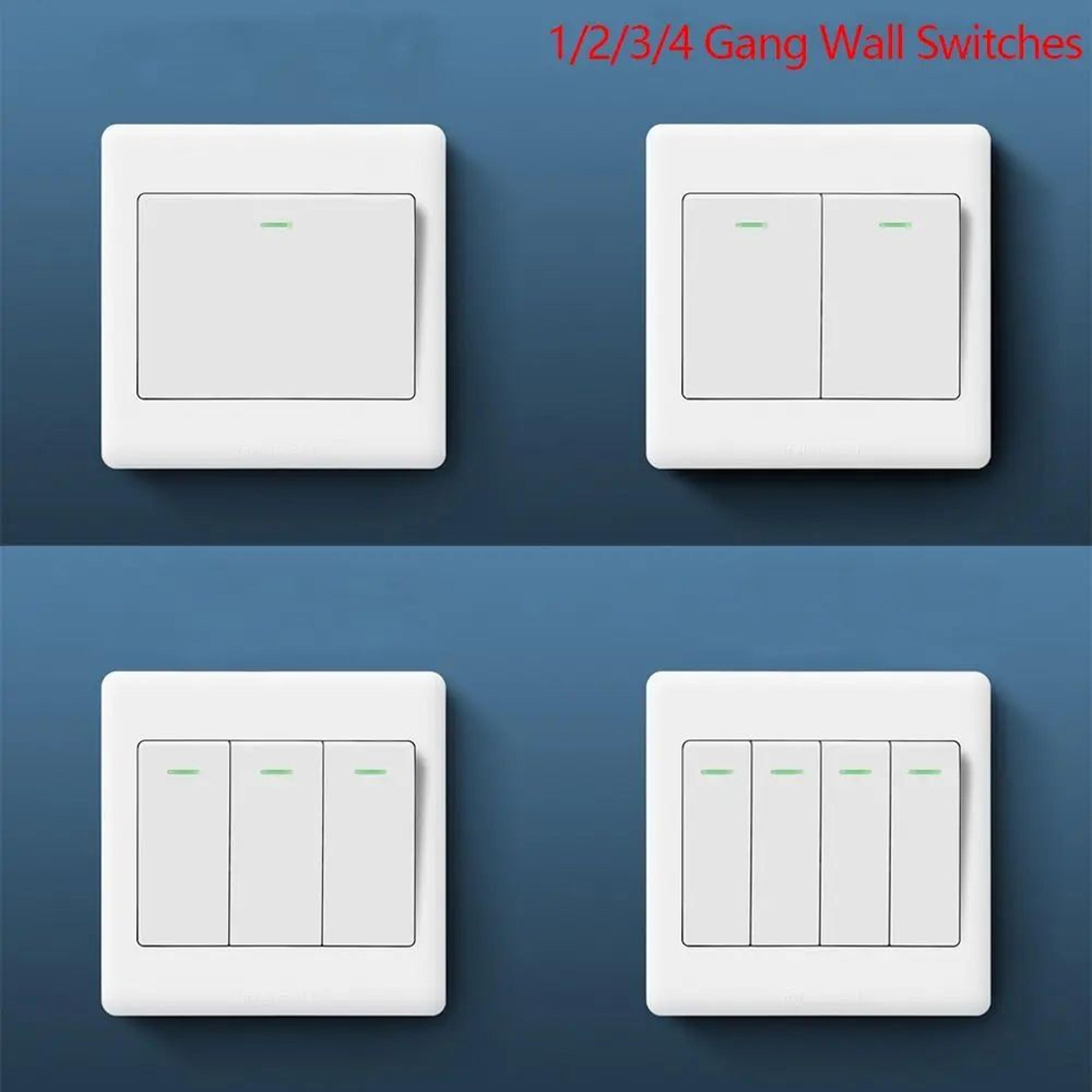 1/2/3/4 gang wall light switch with fluorescent indicator – 10a 250v flame-retardant push button switch