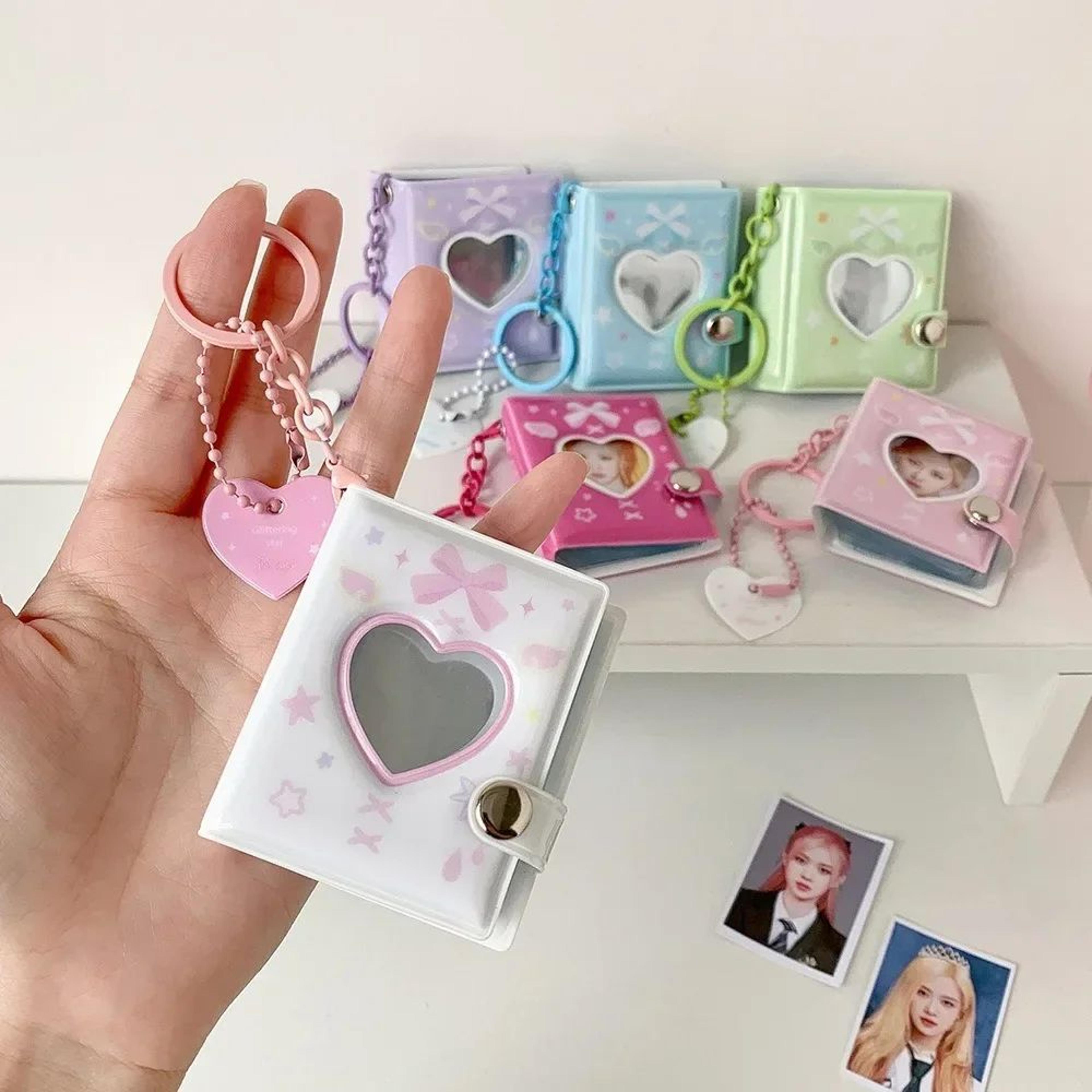 butterfly bow mini photo album keychain – pvc photocard holder book with snap closure for 32 photos