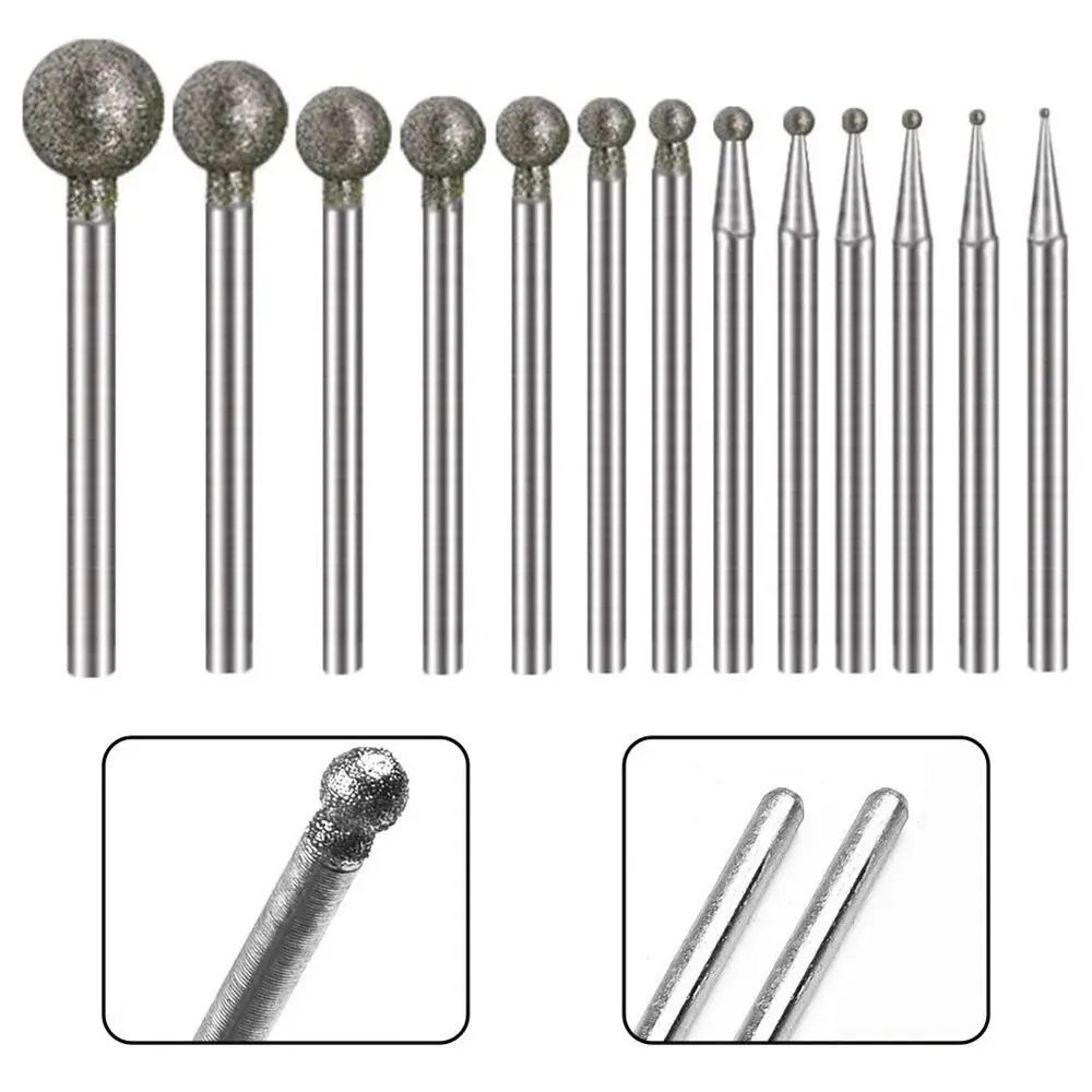 5pcs diamond ball burr grinding bits – 2.35mm shank rotary carving & engraving drill set for glass, stone, jade & metal