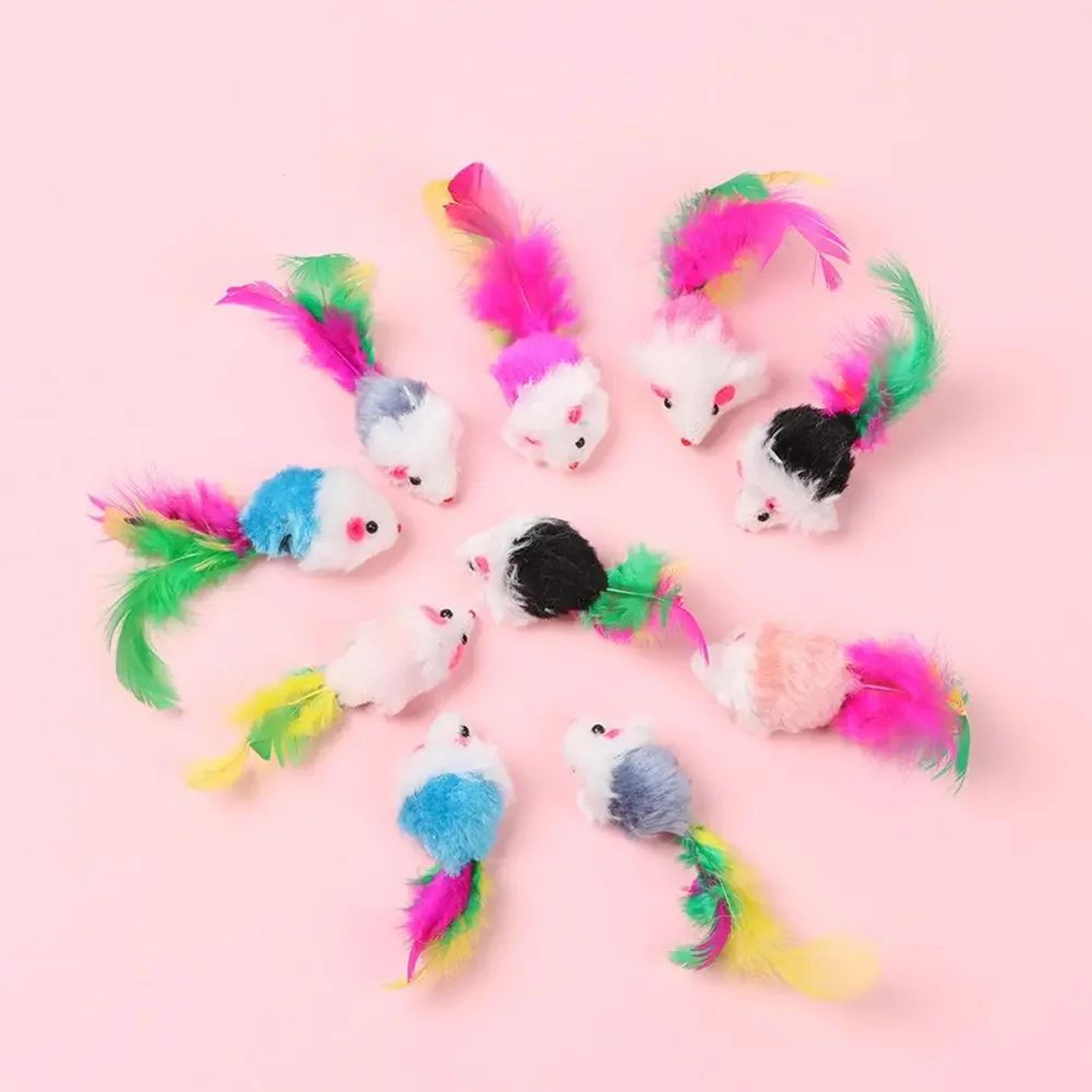 10pcs interactive cat mouse toys – plush rattle mice with feather tails for indoor cats & kittens
