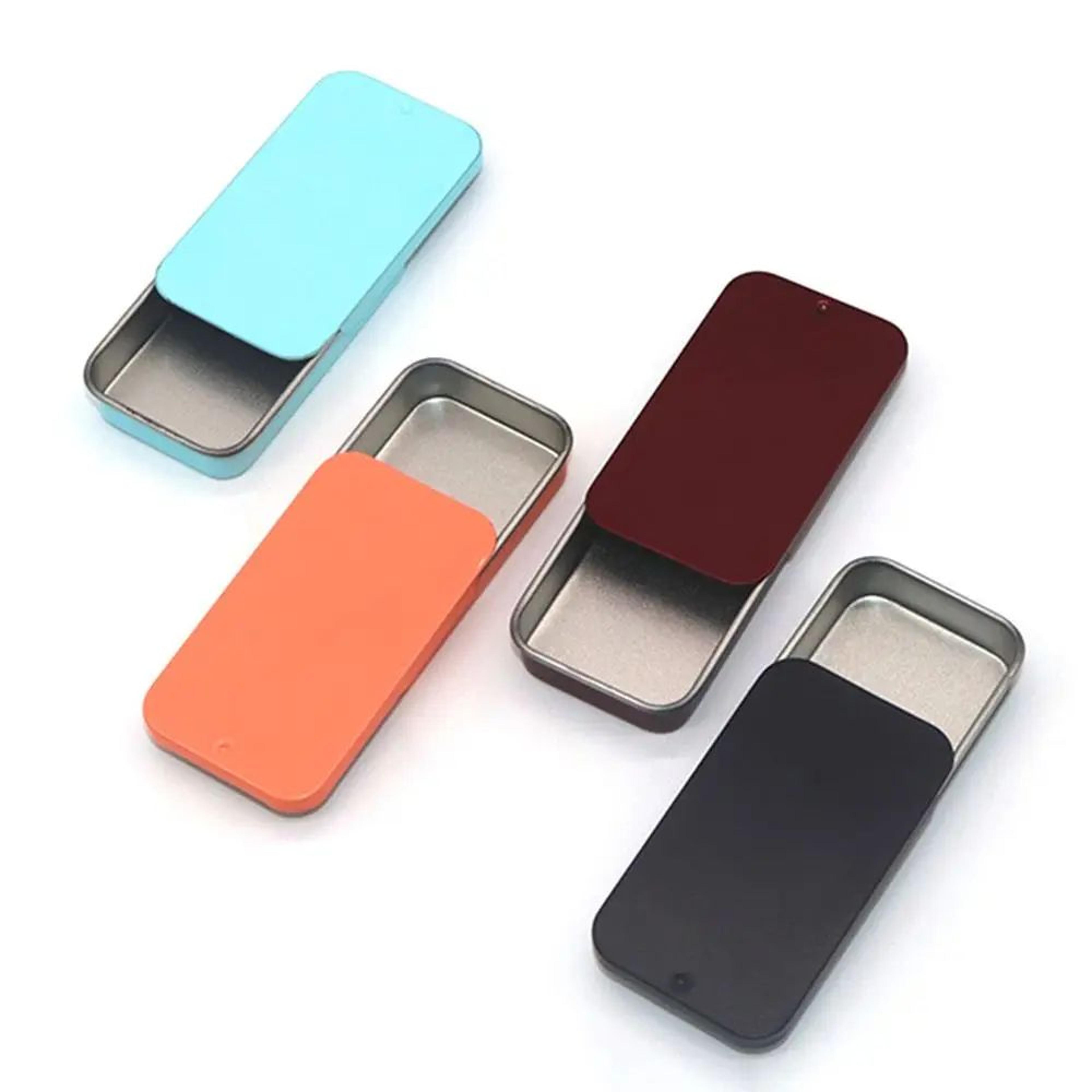 rectangular sliding tin storage box – metal push pull mini container for candy, pills, balm & small accessories