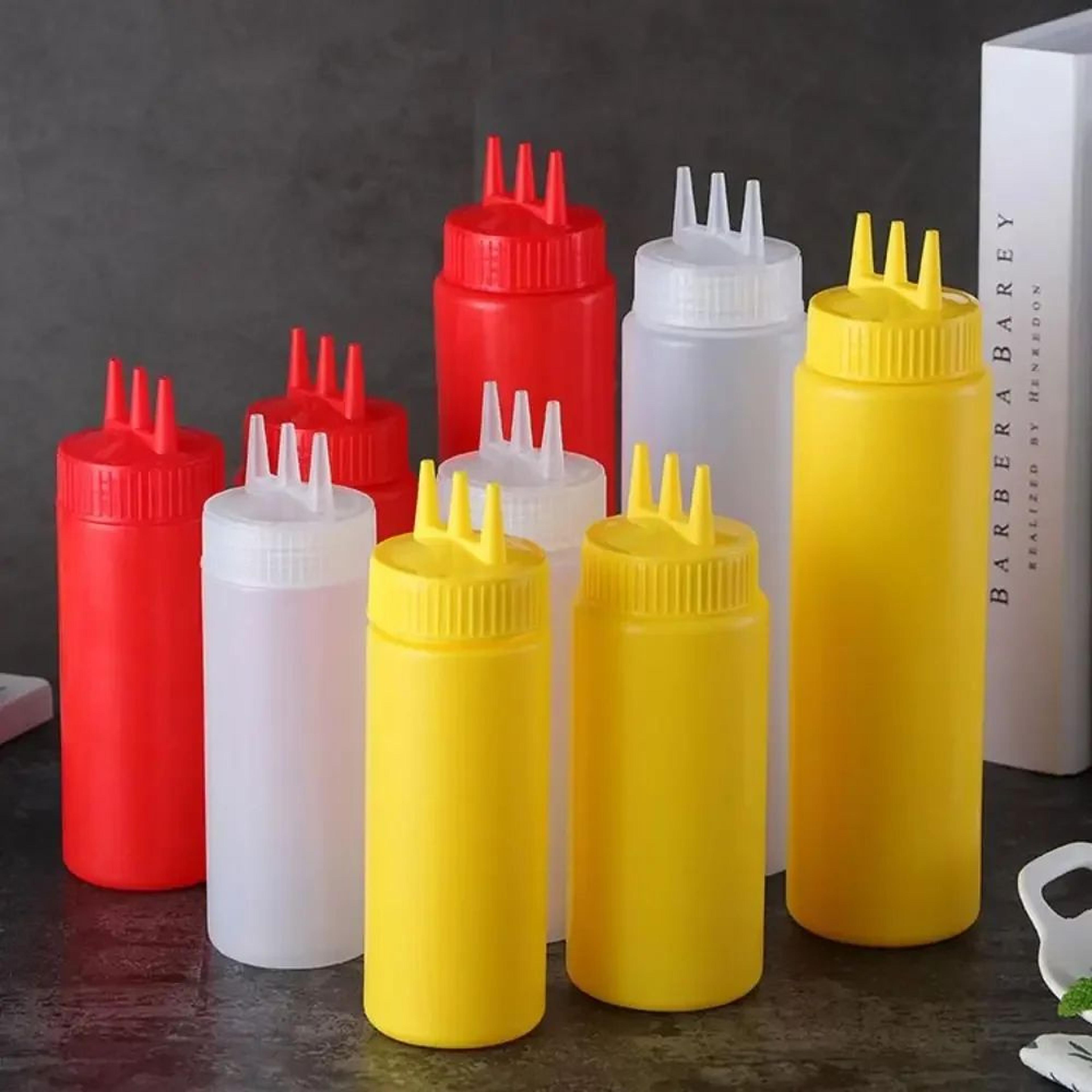 plastic squeeze sauce bottle – leakproof pe condiment dispenser with 3 nozzles for ketchup, oil & dressing