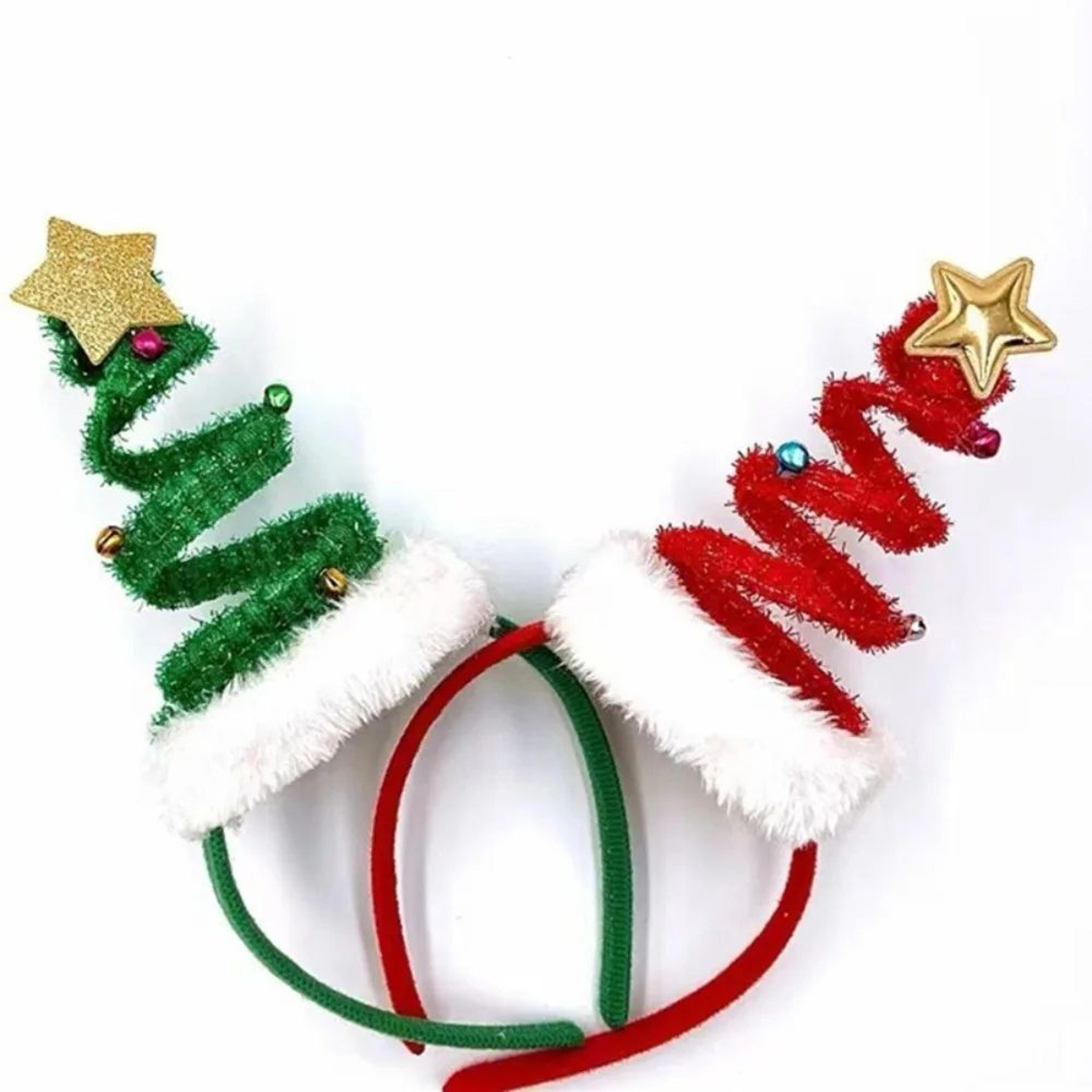 fluffy christmas headband – plush santa hat christmas tree hair hoop with bells for kids holiday parties & costumes