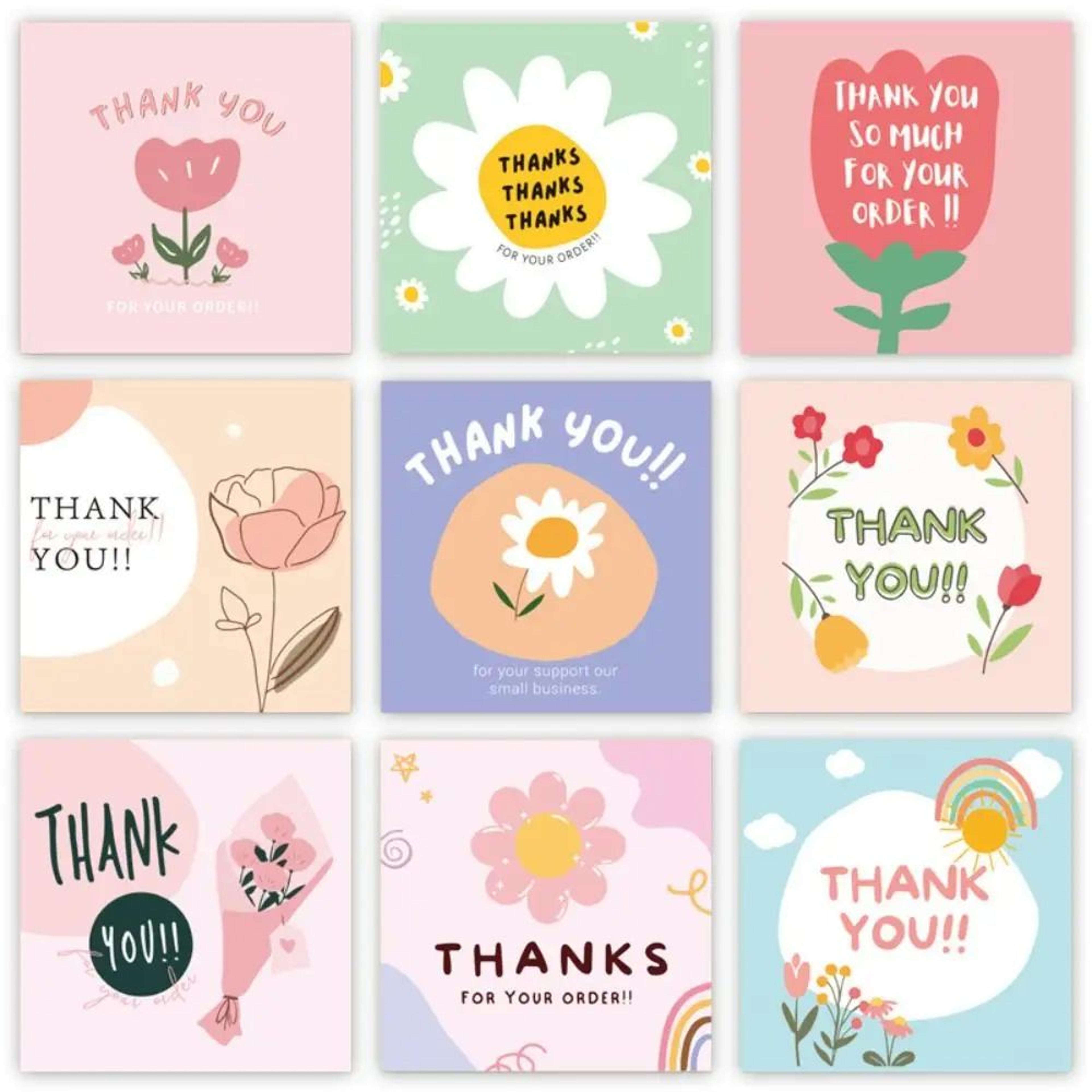 50pcs cartoon flower thank you cards – multicolor gratitude cards for gifts, parties, small business & diy packaging