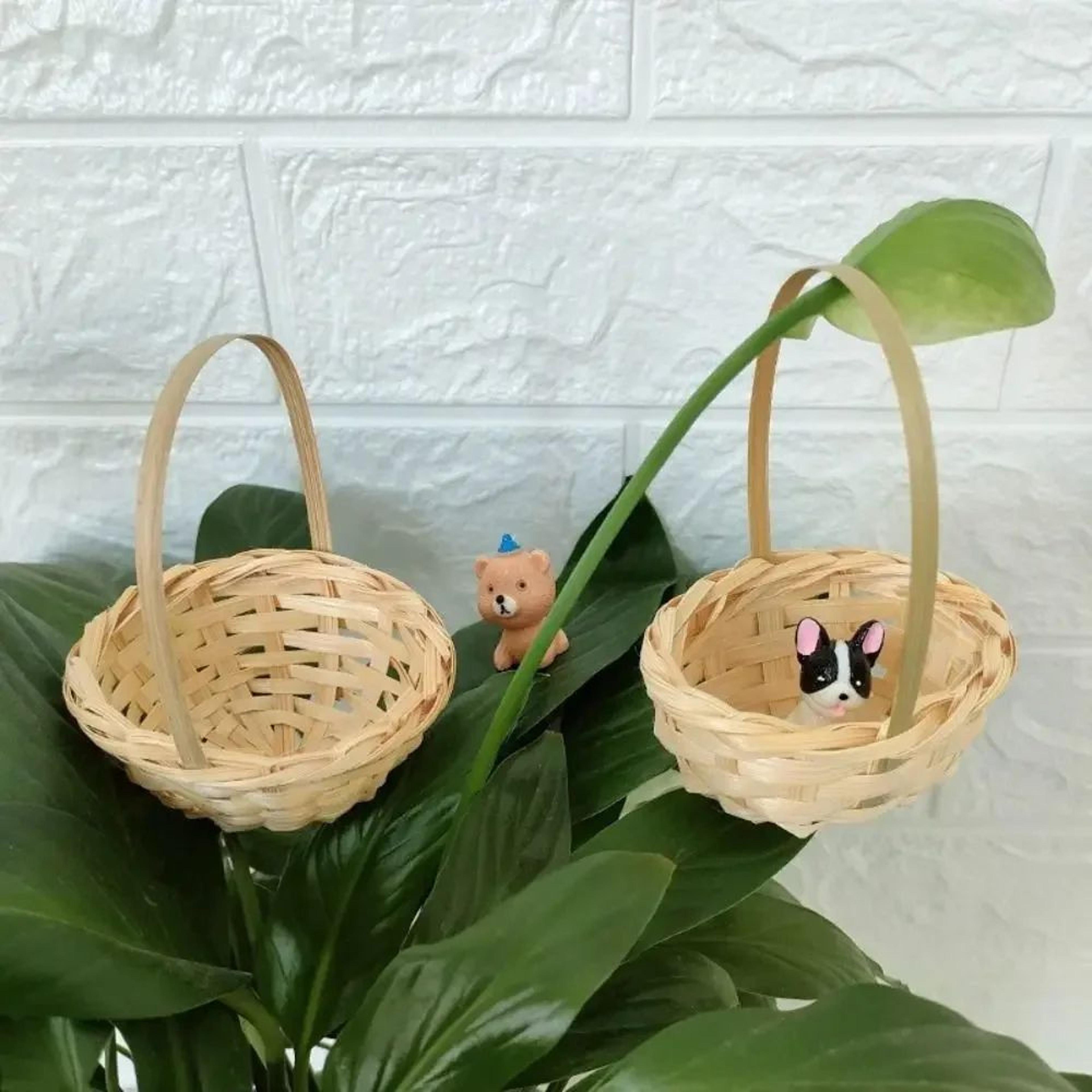 mini woven flower basket – bamboo handheld basket for weddings, parties, flowers & small item storage