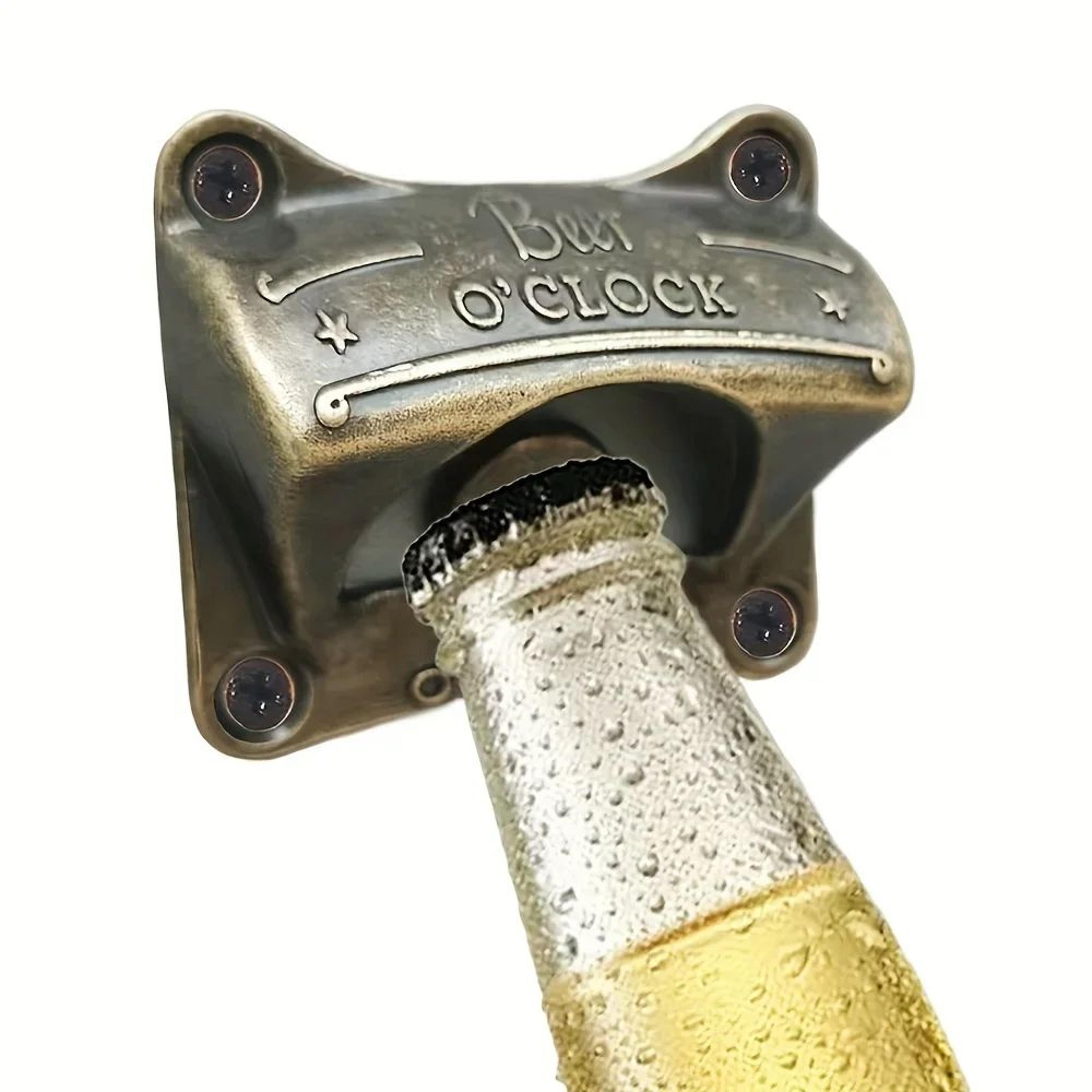 beer o'clock wall-mounted bottle opener – retro zinc alloy beer opener for bar, kitchen & bbq decor