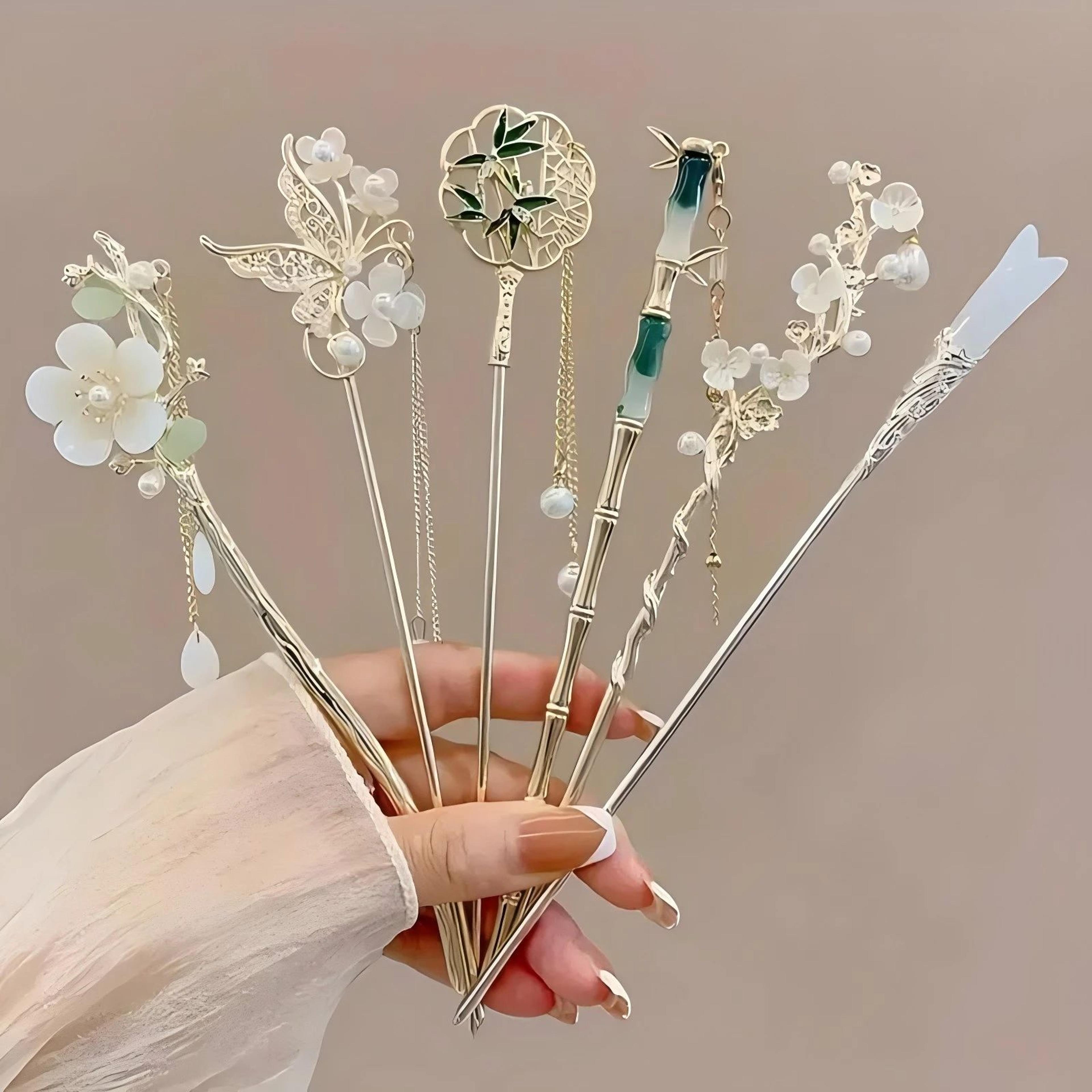 chinese tassel hair sticks – traditional floral alloy hairpins for women elegant hairstyle accessories