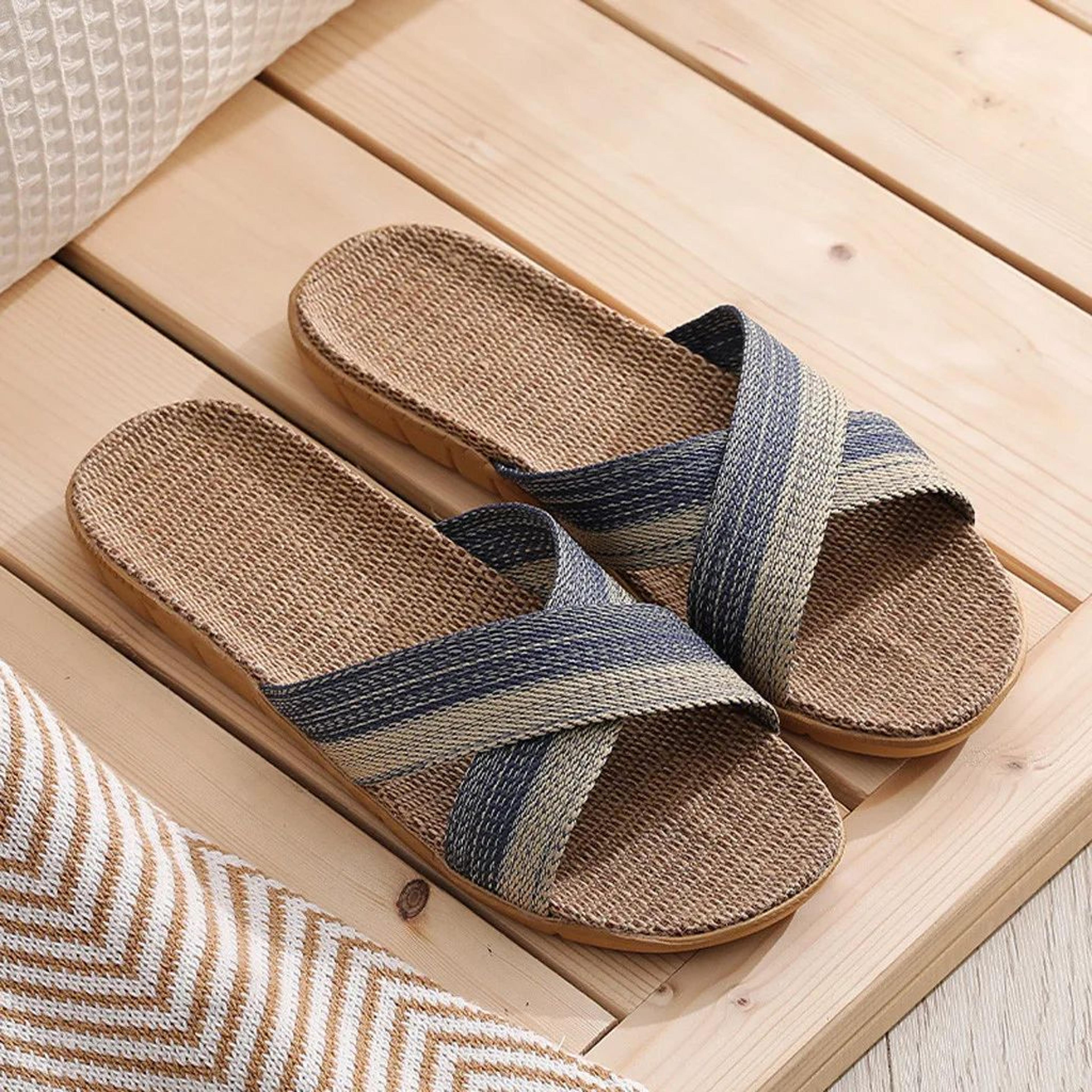 men's linen slide slippers – breathable non-slip eva casual indoor outdoor summer sandals