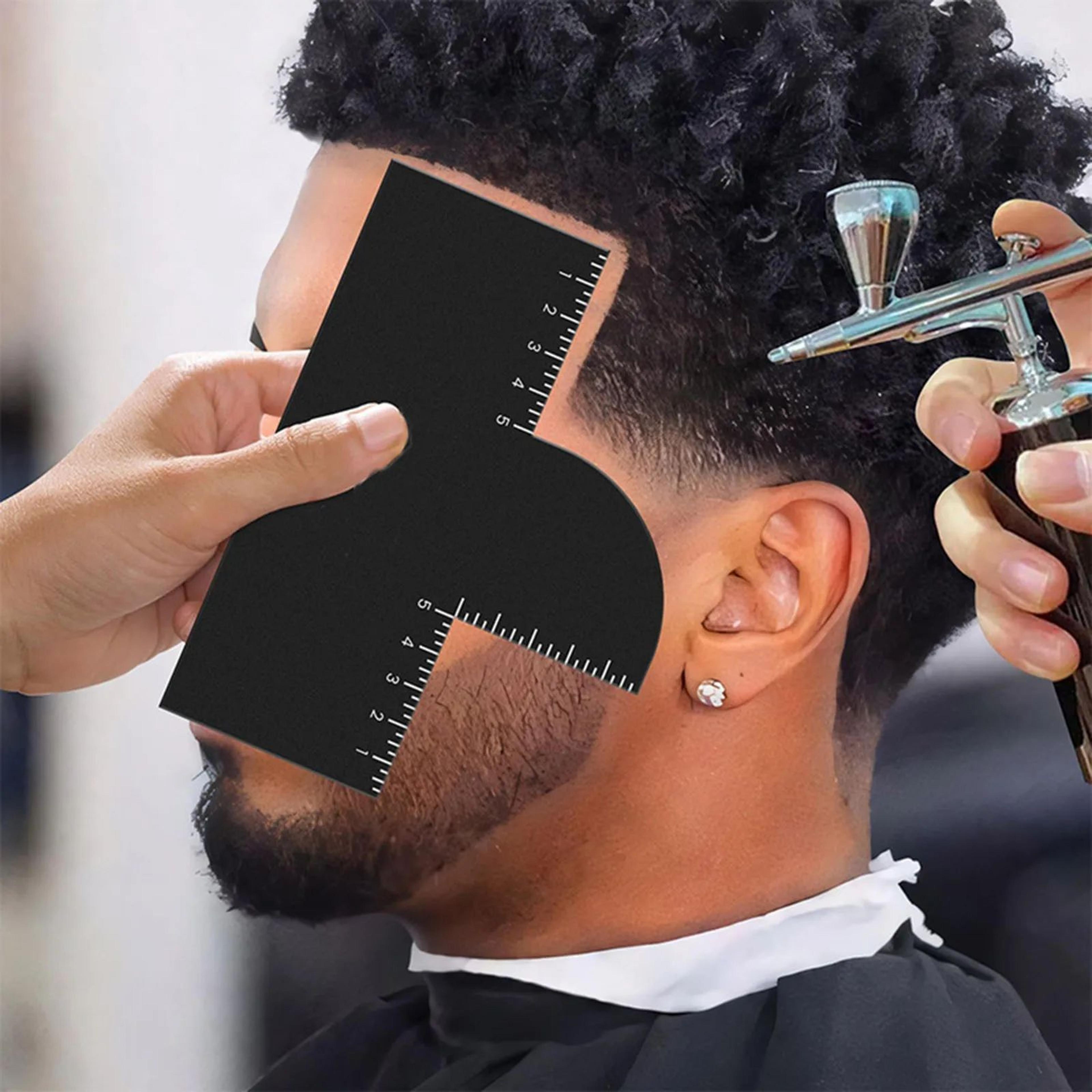 men's hairline & beard lineup guide – barber haircut styling template with measurement ruler for edge shaping