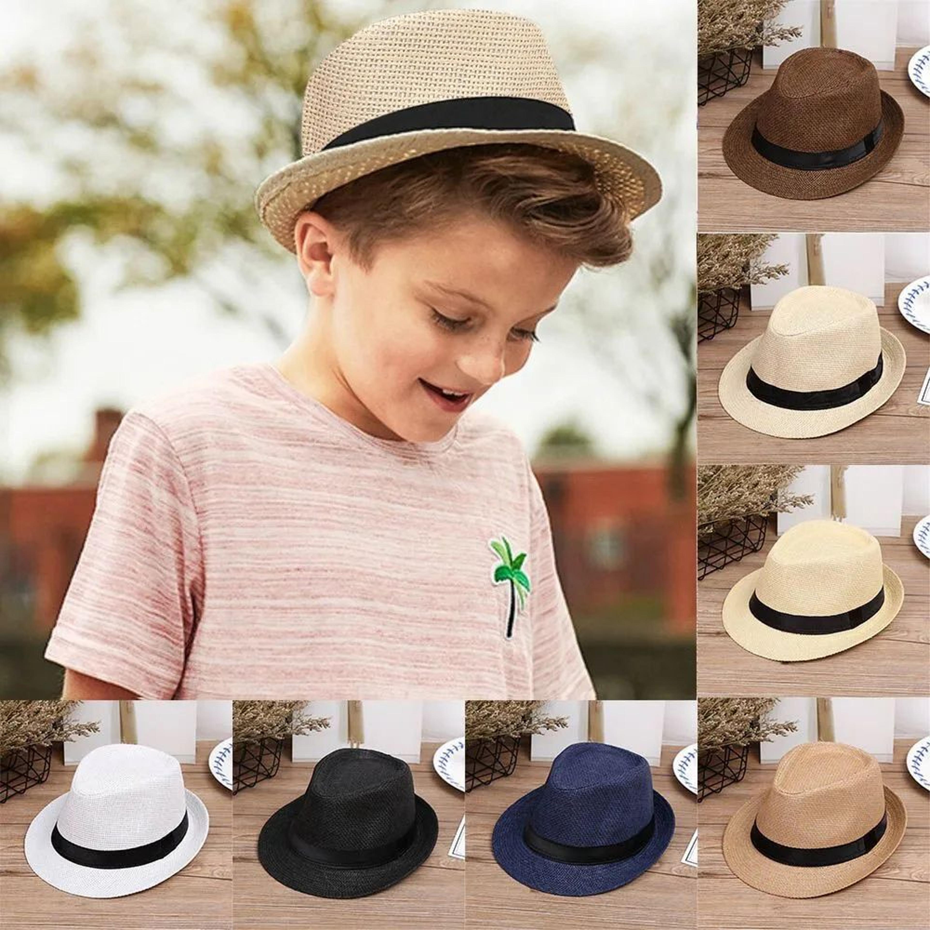 kids straw sun hat – breathable wide brim panama beach hat for boys & girls outdoor summer travel